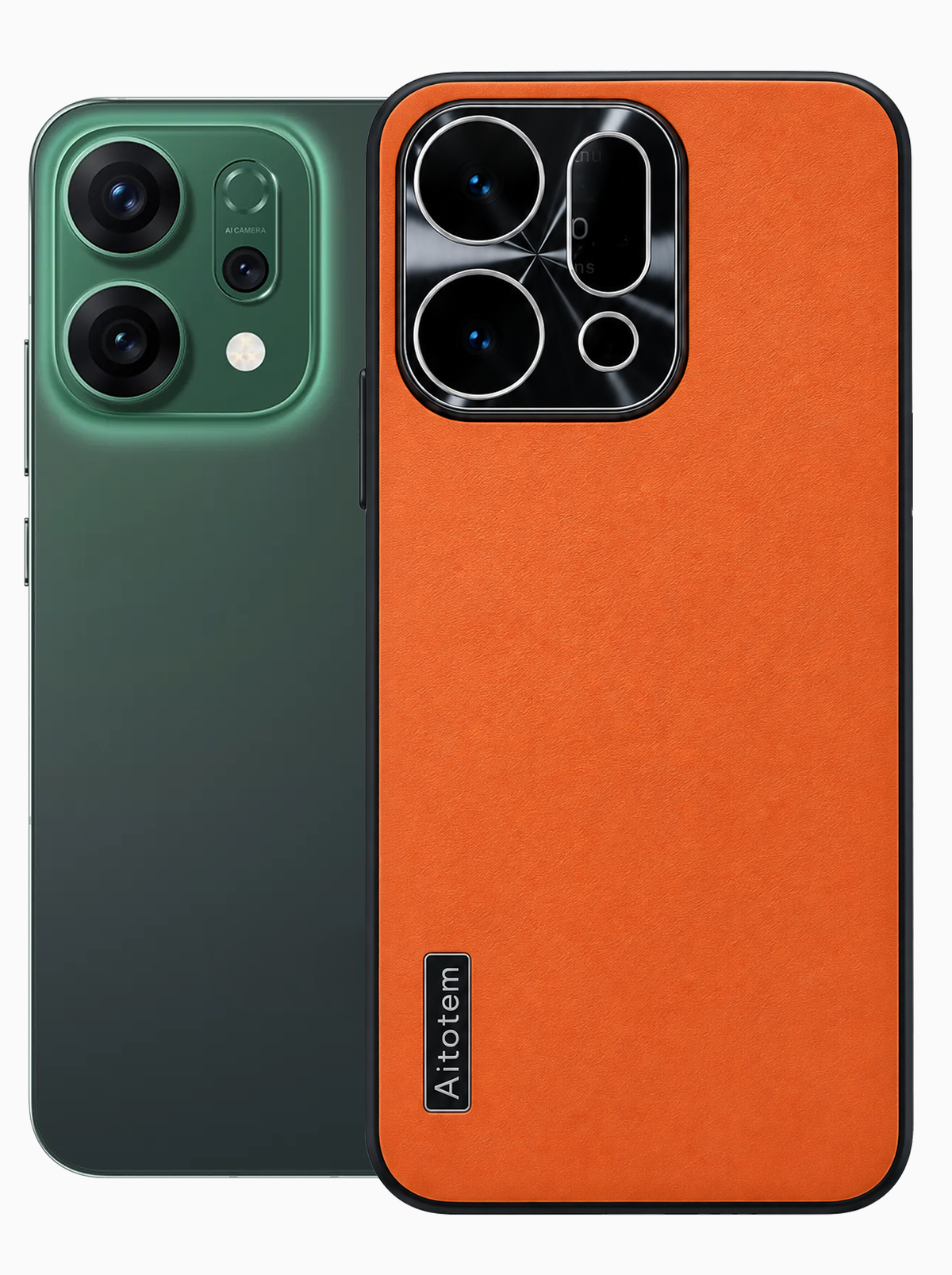 Reno 14 Pro | Dual-ton Case | Leather Back | Metal Camera Lens Protection | Orange