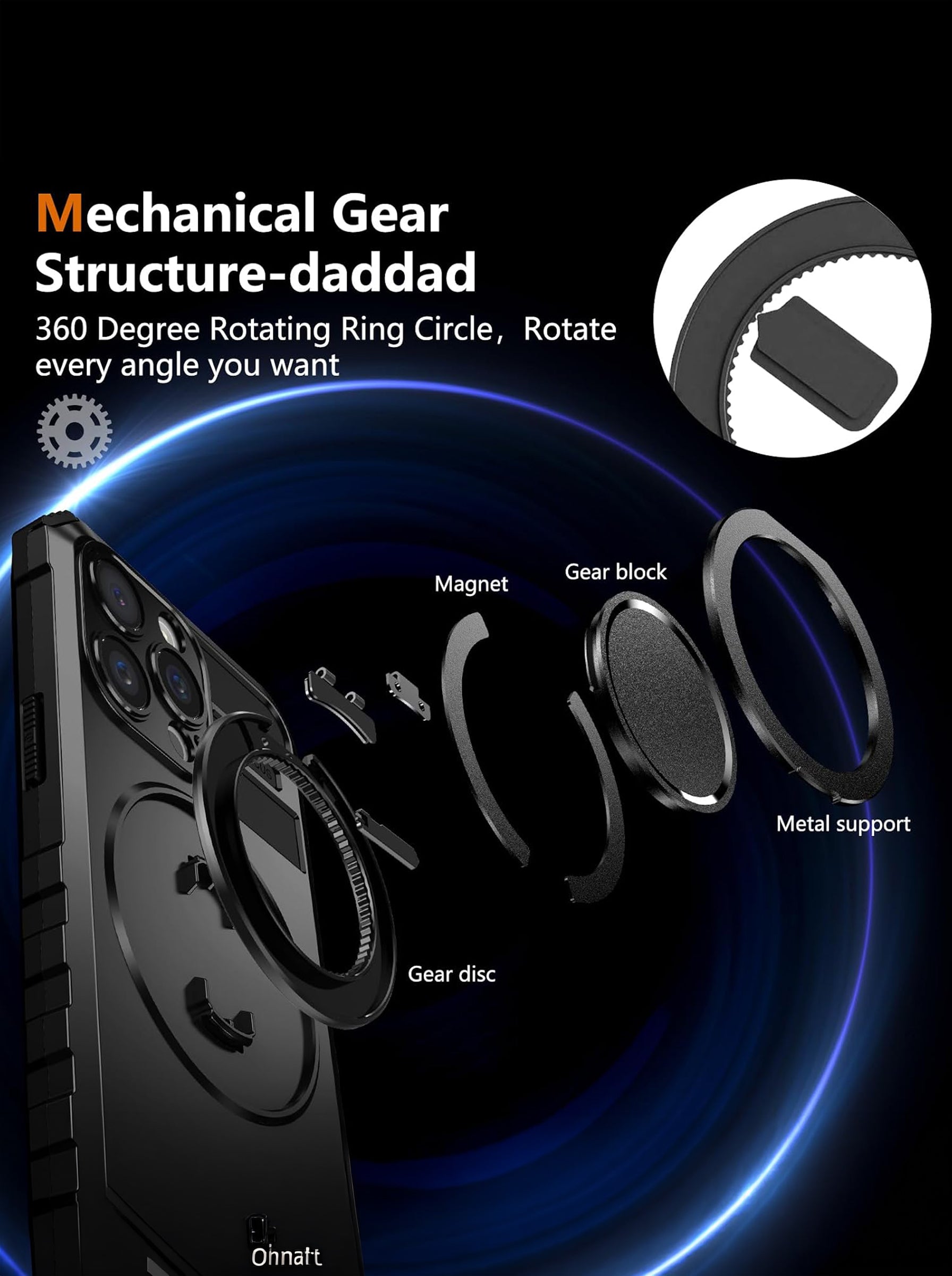 iPhone 14 Pro Case | MagSafe Compatible | Magnetic Ring Holder | Soft TPU + Hard PC | Black