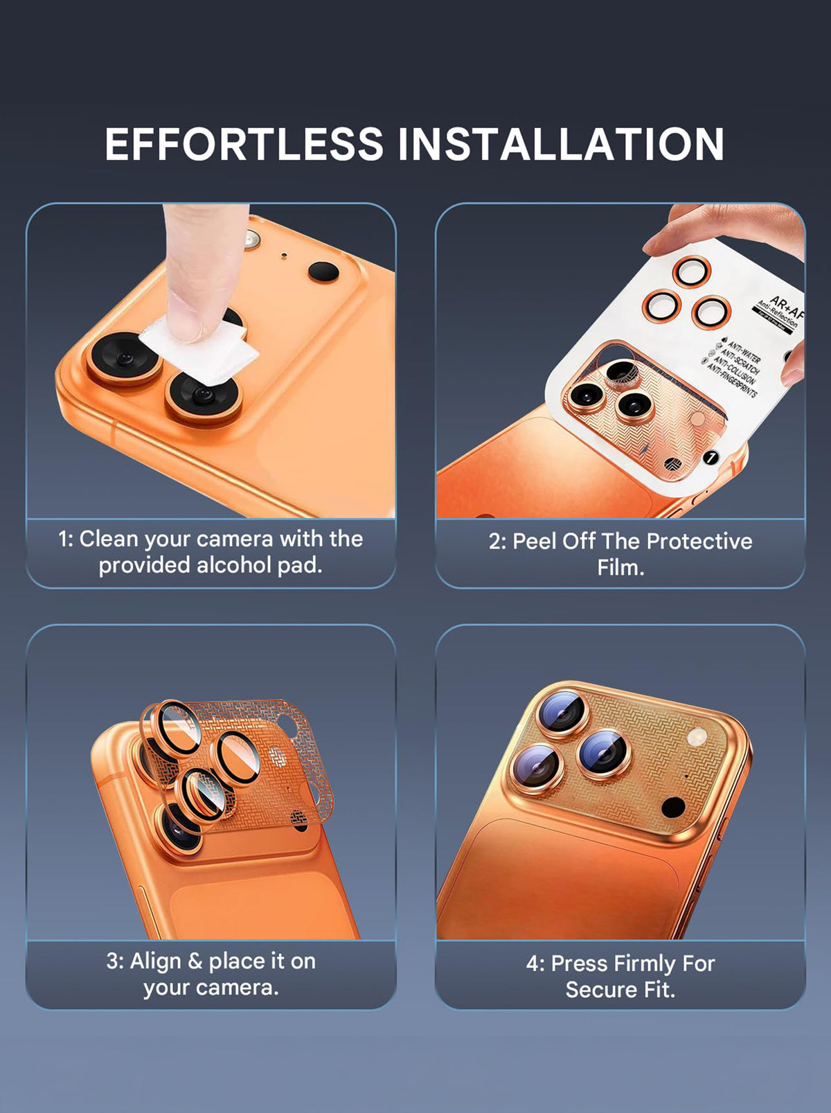 2-in-1 Camera Lens Protector for iPhone 17 Pro | Precision-Crafted Metal Frame | Full Camera Coverage | HD Clear | Scratch & Impact Resistant Lens Protection - Orange