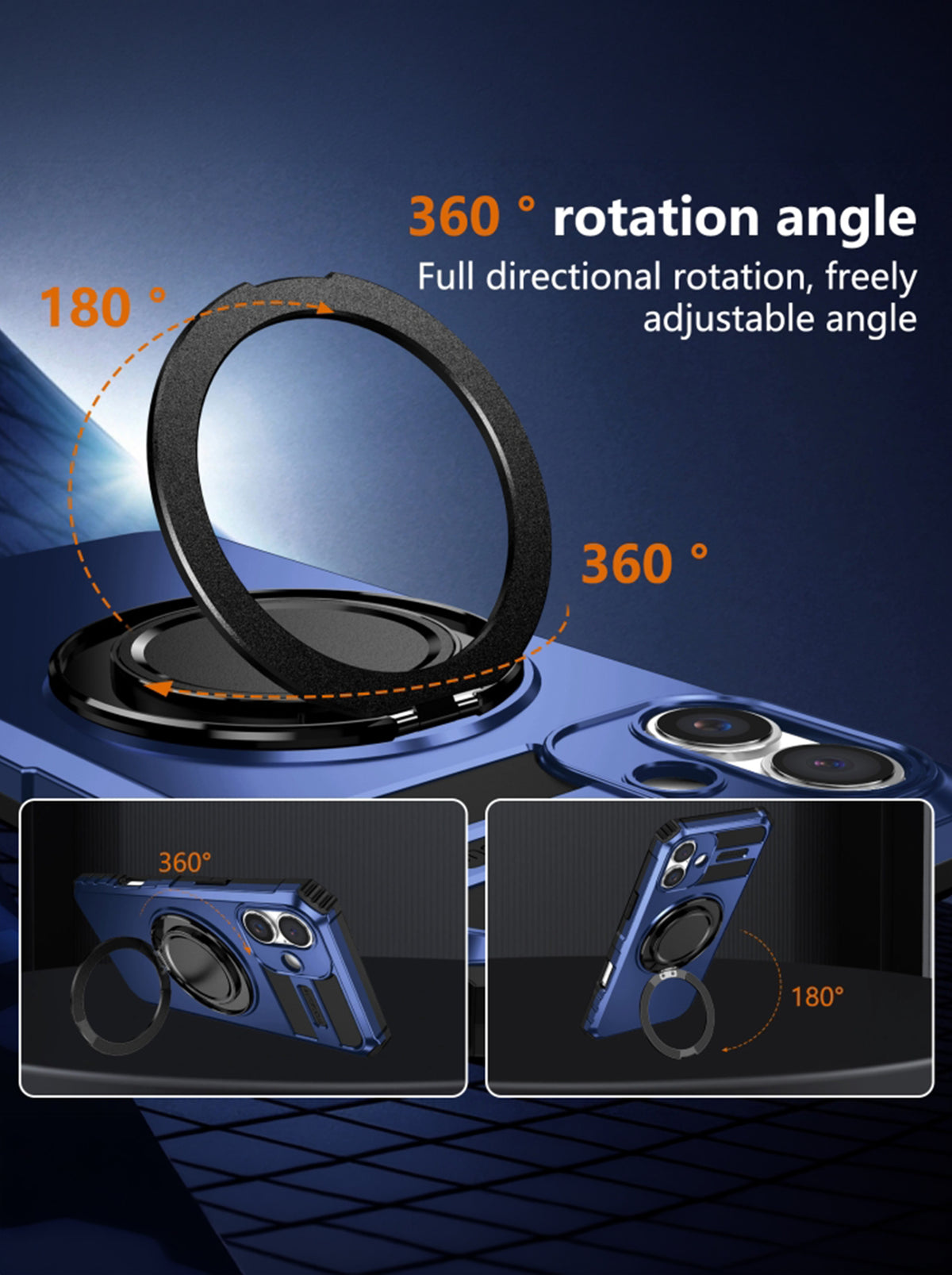 iPhone 16 Plus Case | MagSafe Compatible | Magnetic Ring Holder | Soft TPU + Hard PC | Blue