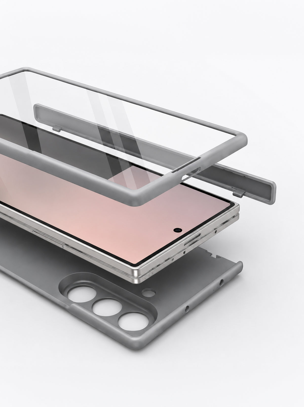 Samsung Z Fold 7 Case with Tempered Glass | Hinge | Magnetic Support | Slim Back | Gray