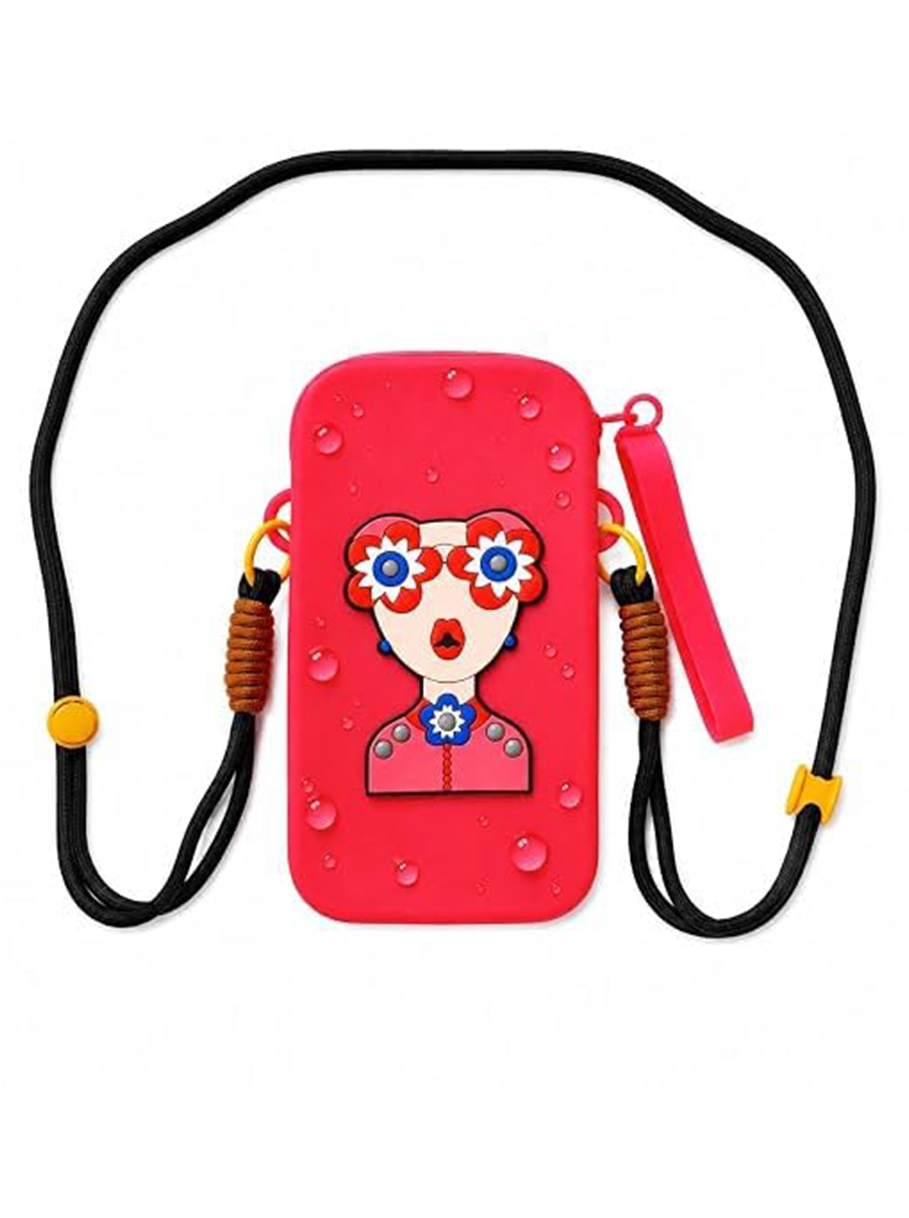 Silicone Mobile Phone Sling Bag for Women & Girls | Cute Cartoon Crossbody Pouch | Adjustable Strap | Mini Travel Bag | Dark Pink