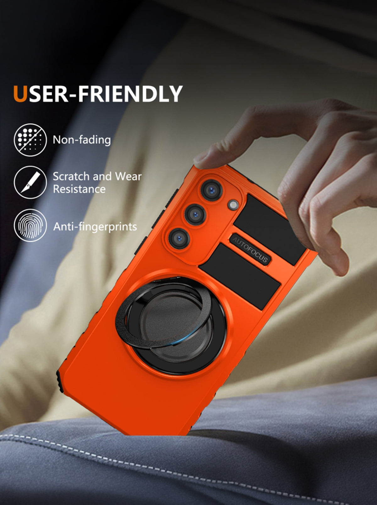 Samsung S23 Case | MagSafe Compatible | Magnetic Ring Holder | Soft TPU + Hard PC | Orange