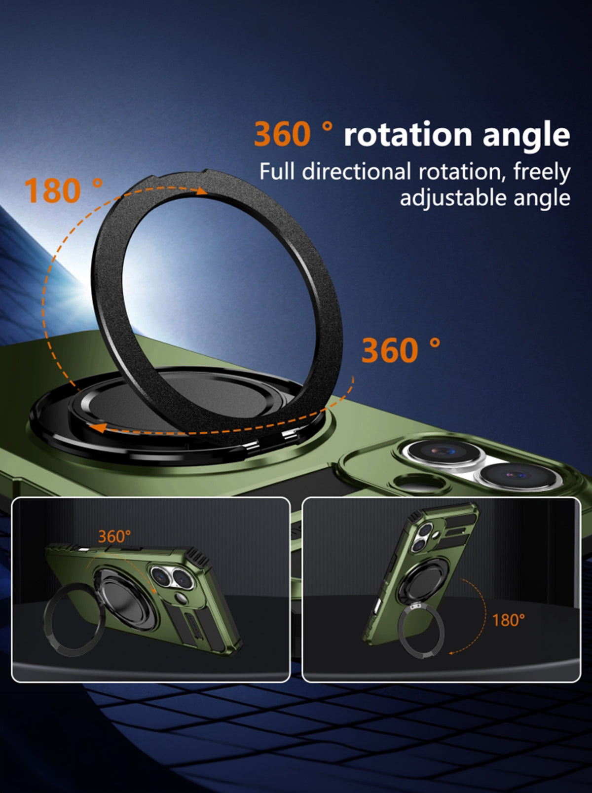 iPhone 16 Plus Case | MagSafe Compatible | Magnetic Ring Holder | Soft TPU + Hard PC | Green