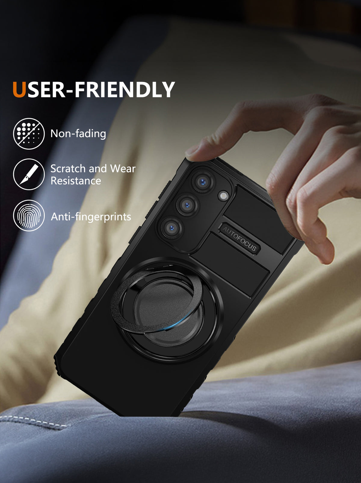 Samsung S23 Case | MagSafe Compatible | Magnetic Ring Holder | Soft TPU + Hard PC | Black
