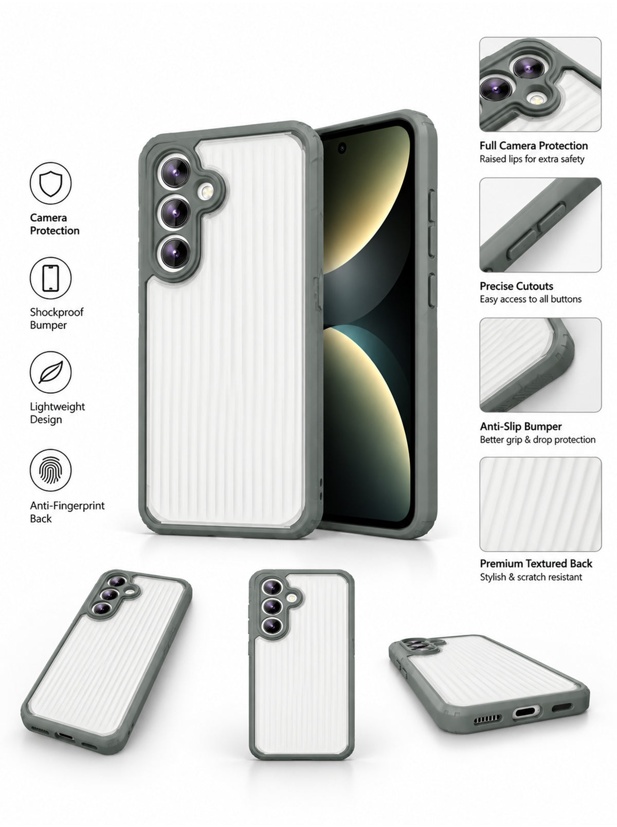 Samsung S23 | Fluted Texture Matte Case with Side Protection Grip | Gray