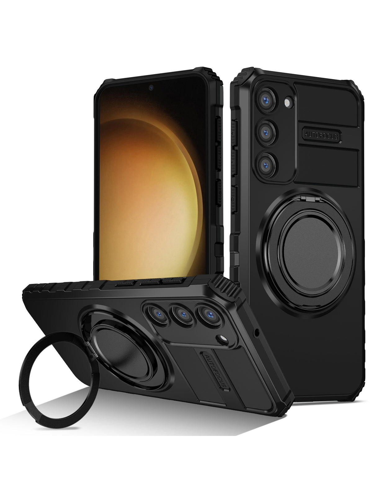 Samsung S23 Case | MagSafe Compatible | Magnetic Ring Holder | Soft TPU + Hard PC | Black