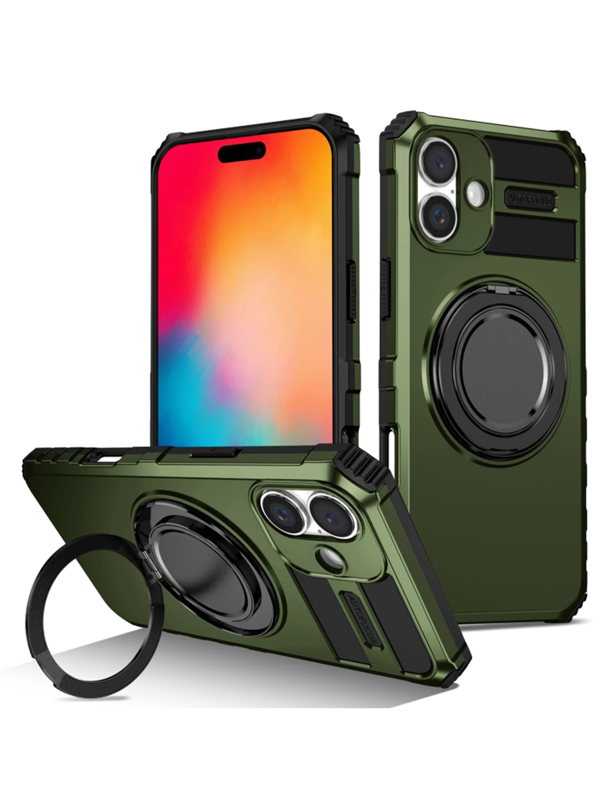 iPhone 16 Plus Case | MagSafe Compatible | Magnetic Ring Holder | Soft TPU + Hard PC | Green