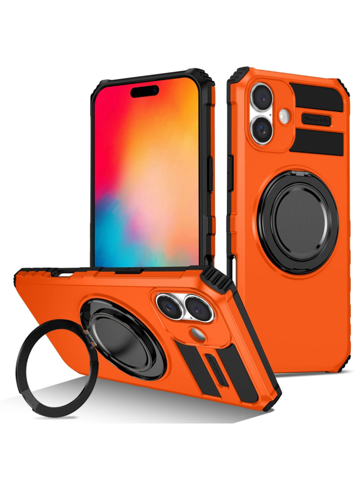 iPhone 16 Plus Case | MagSafe Compatible | Magnetic Ring Holder | Soft TPU + Hard PC | Orange