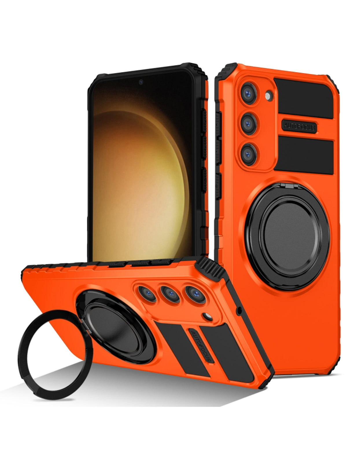 Samsung S23 Case | MagSafe Compatible | Magnetic Ring Holder | Soft TPU + Hard PC | Orange