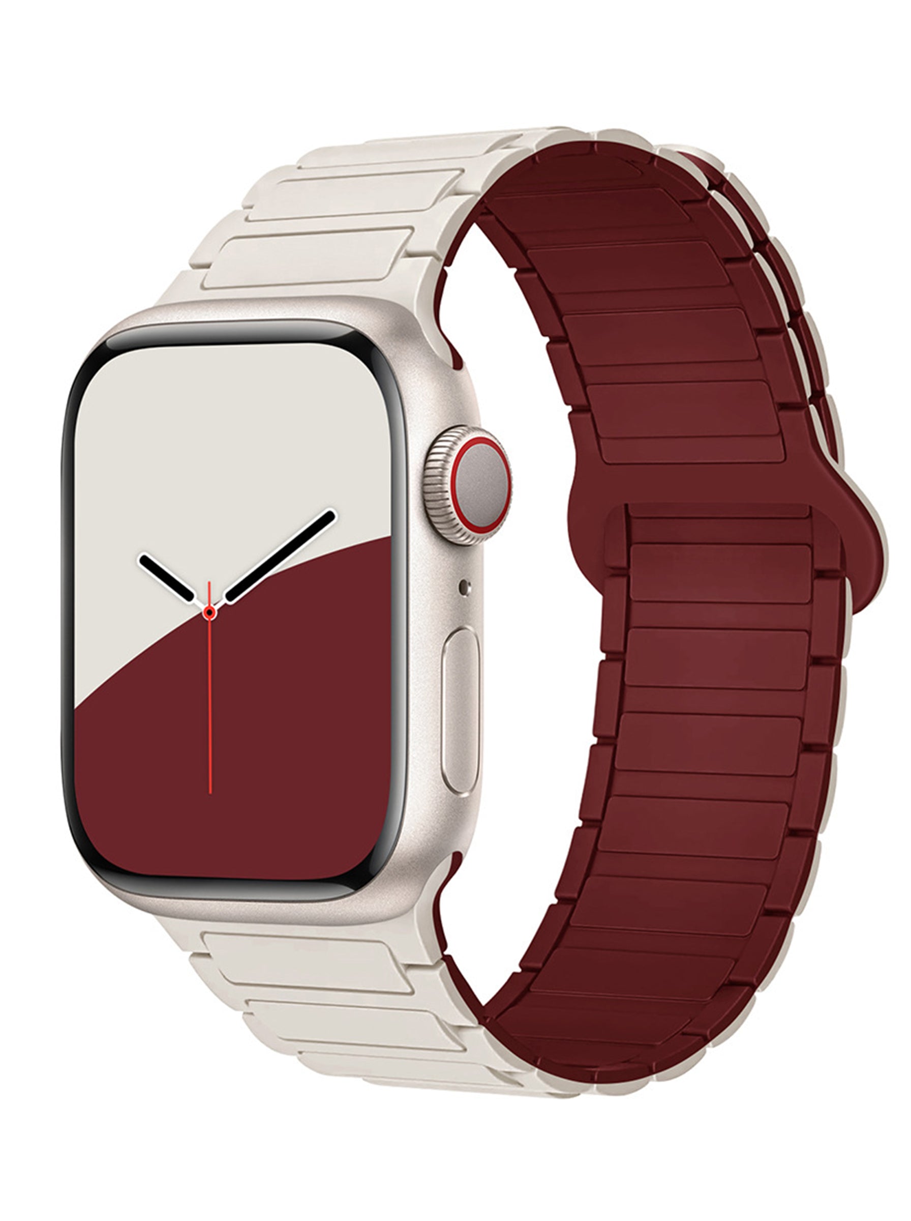 Magnetic Silicone Sport Strap For Apple Watch | 49mm / 46mm / 45mm / 44mm / 42mm | White+Wine