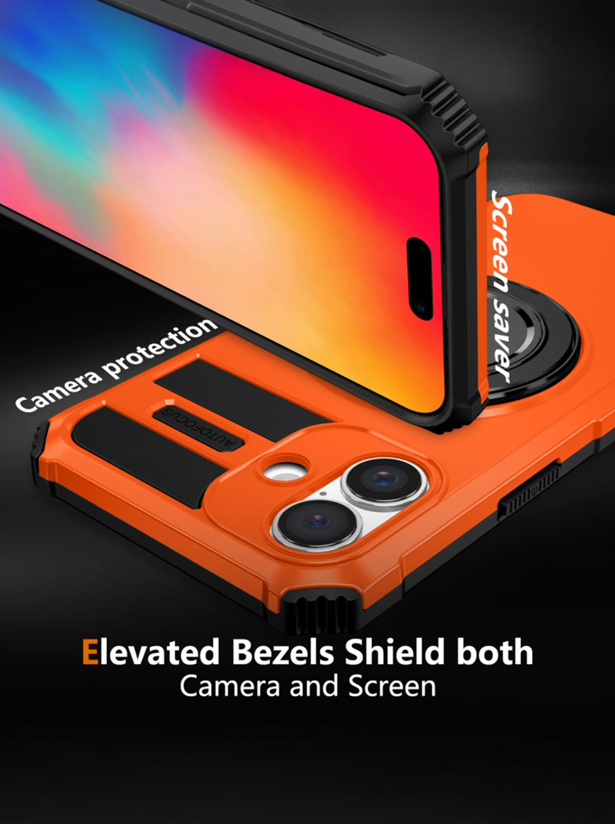 iPhone 16 Plus Case | MagSafe Compatible | Magnetic Ring Holder | Soft TPU + Hard PC | Orange