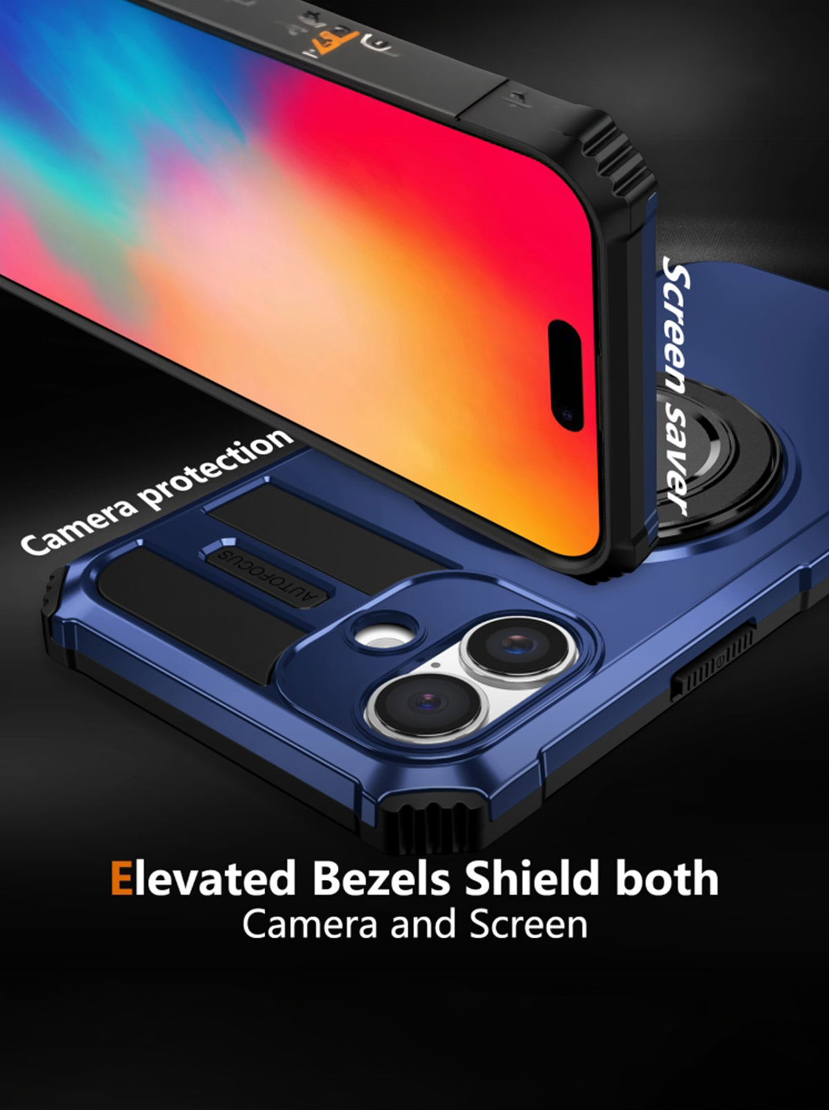 iPhone 16 Plus Case | MagSafe Compatible | Magnetic Ring Holder | Soft TPU + Hard PC | Blue