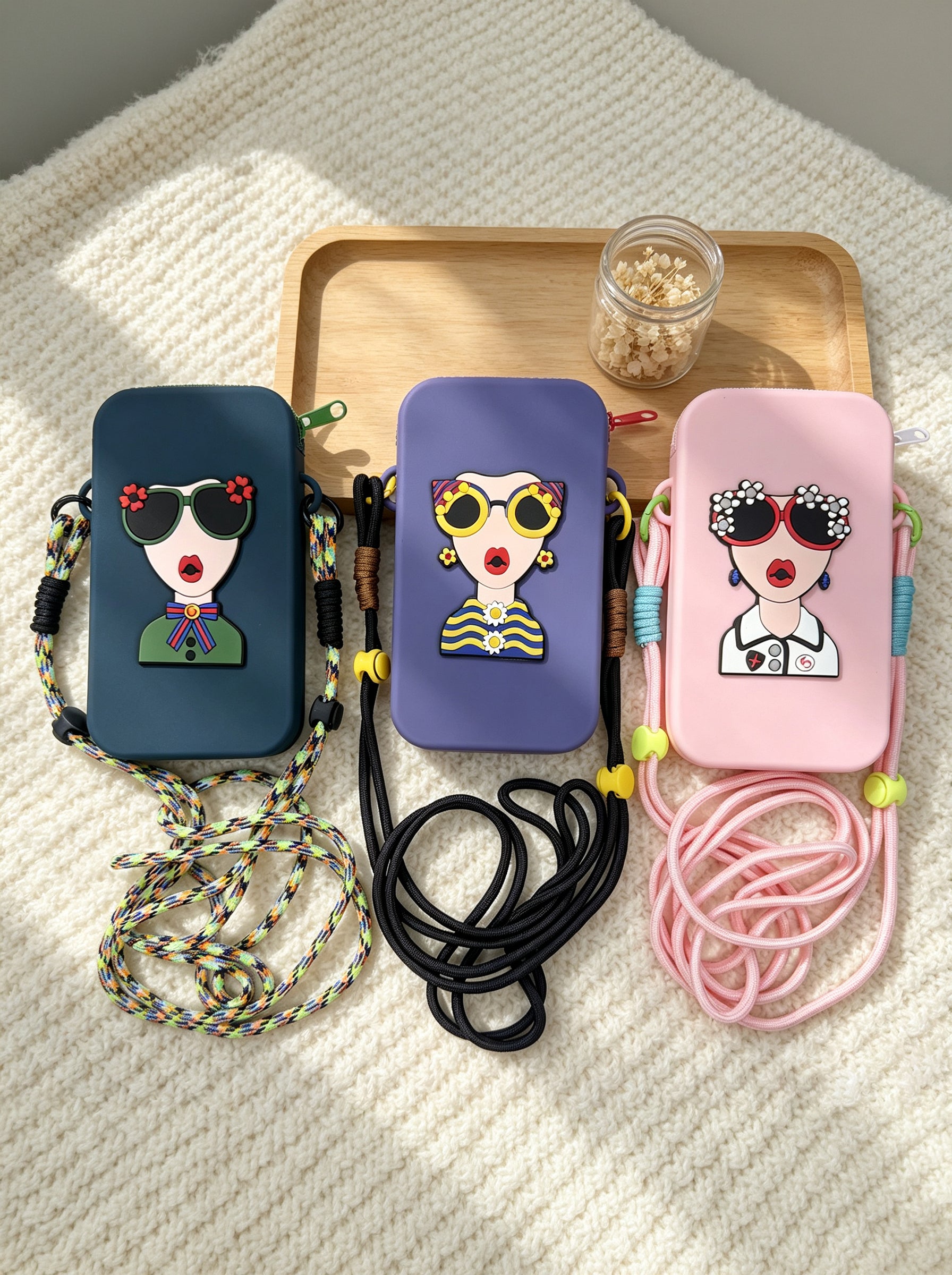 Silicone Mobile Phone Sling Bag for Women & Girls | Cute Cartoon Crossbody Pouch | Adjustable Strap | Mini Travel Bag | Dark Green