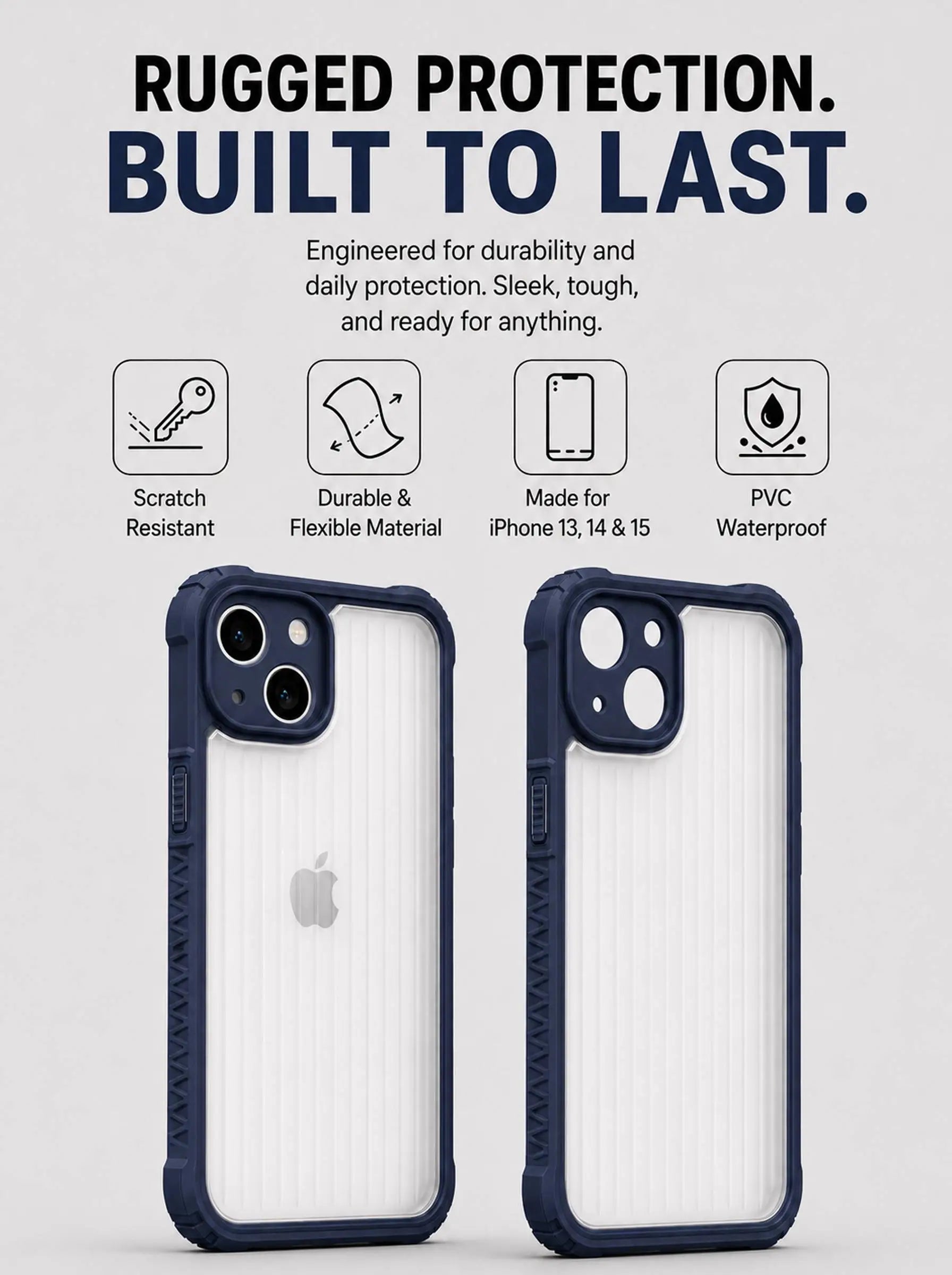 iPhone 15 | Fluted Texture Matte Case with Side Protection Grip | Blue