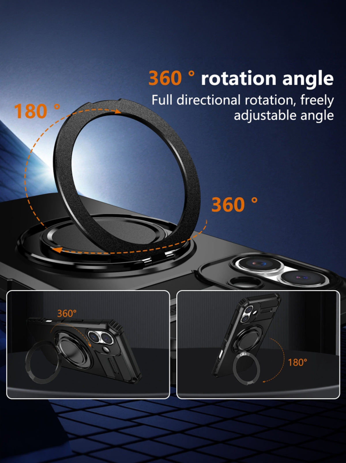 iPhone 16 Case | MagSafe Compatible | Magnetic Ring Holder | Soft TPU + Hard PC | Black