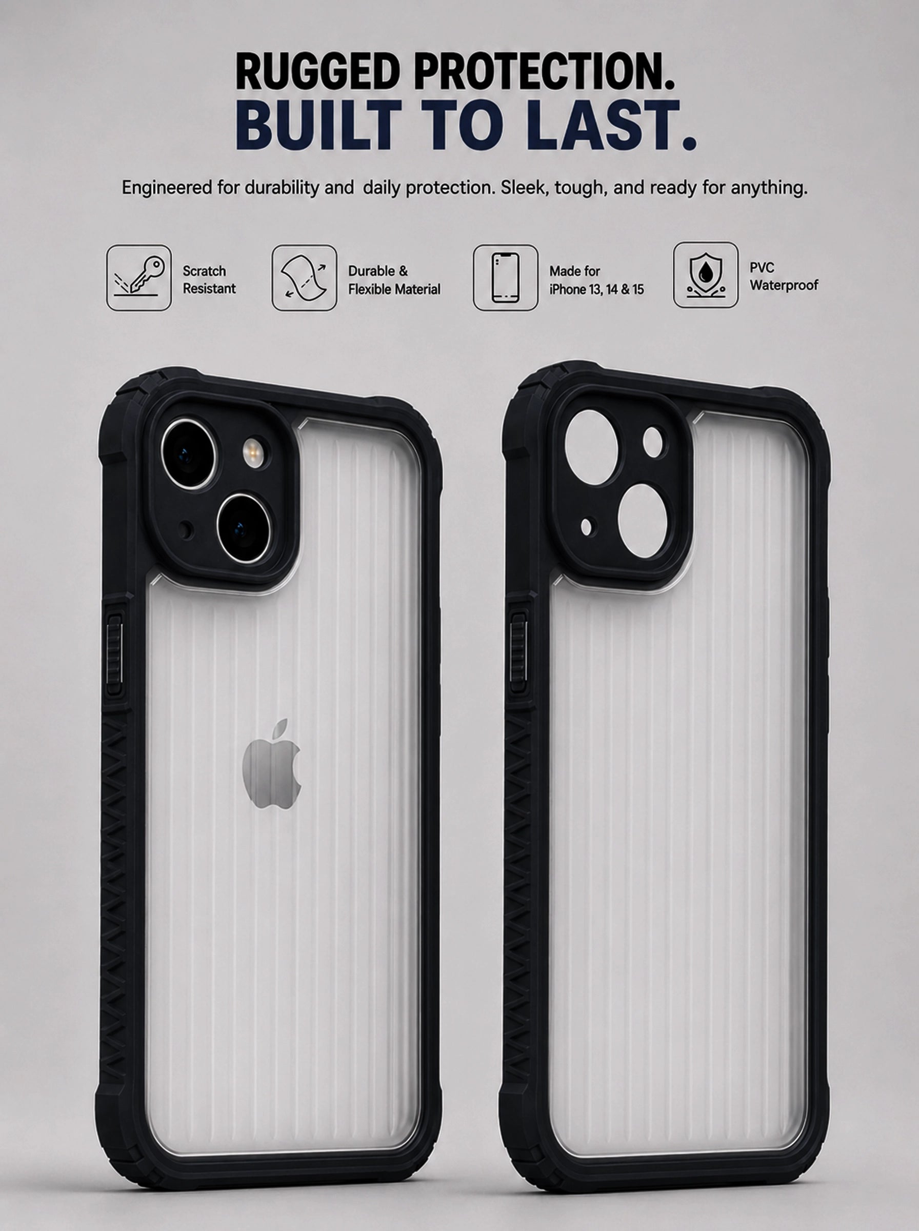 iPhone 13 | Fluted Texture Matte Case with Side Protection Grip | Black