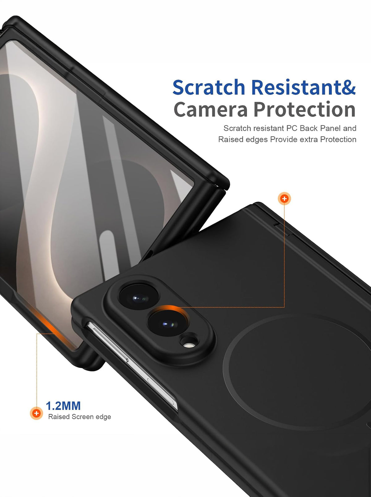Samsung Z Fold 8 Case with Tempered Glass | Hinge | Magnetic Support | Slim Back | Black