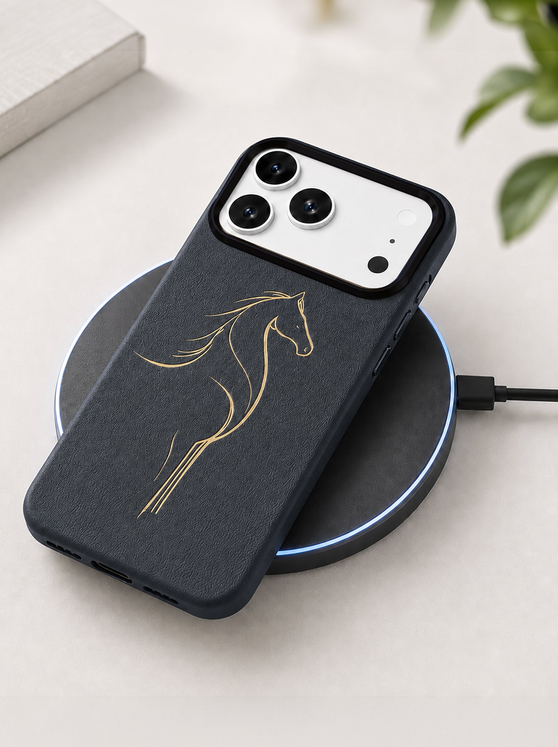 iPhone 17 Pro Max | Luxury Horse Premium Leather Case with Hidden MagSafe | Blue