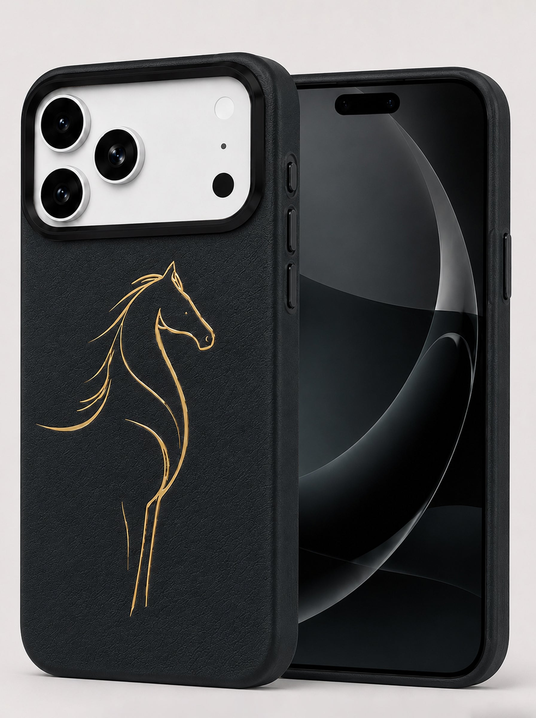 iPhone 17 Pro Max | Luxury Horse Premium Leather Case with Hidden MagSafe | Black