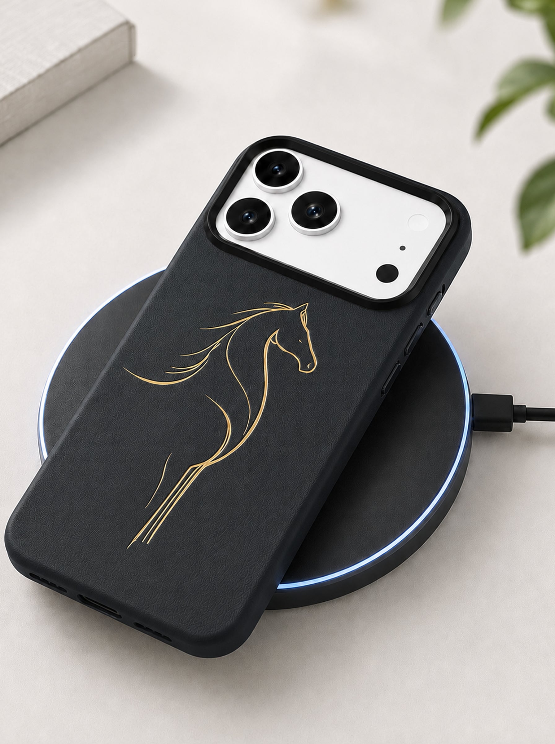 iPhone 17 Pro Max | Luxury Horse Premium Leather Case with Hidden MagSafe | Black