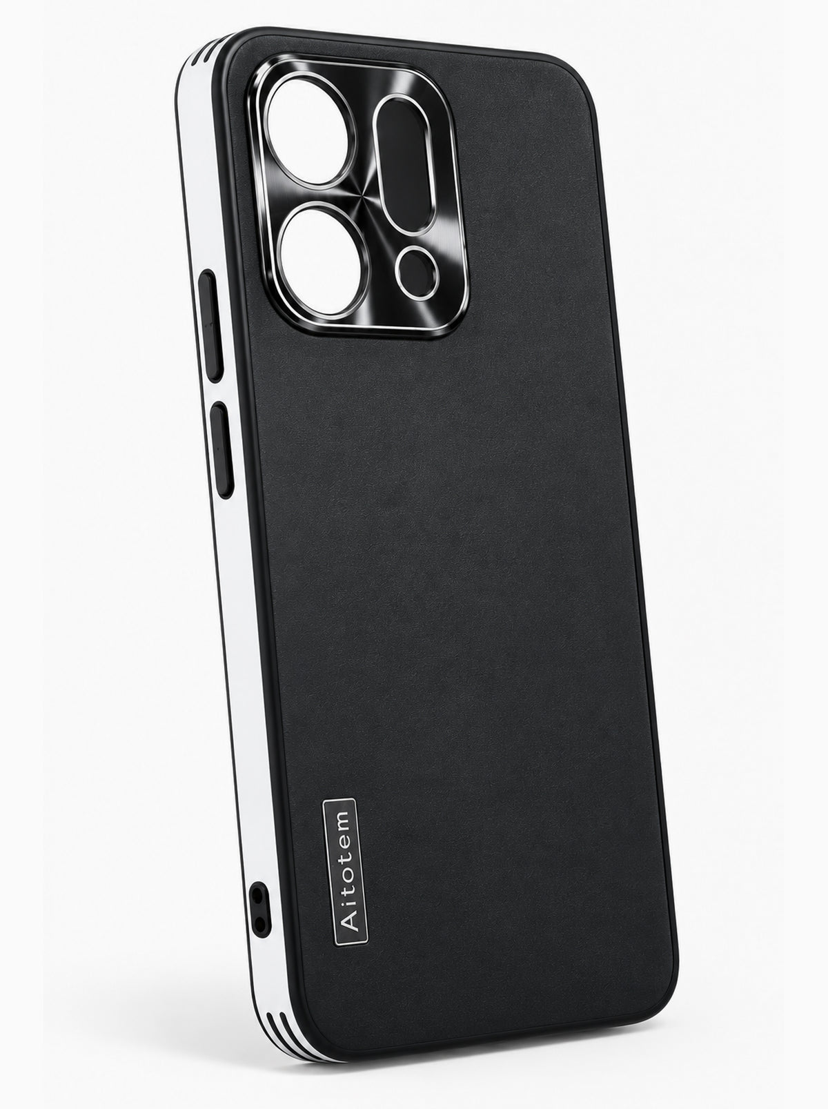 Reno 14 Pro | Dual-ton Case | Leather Back | Metal Camera Lens Protection | Black
