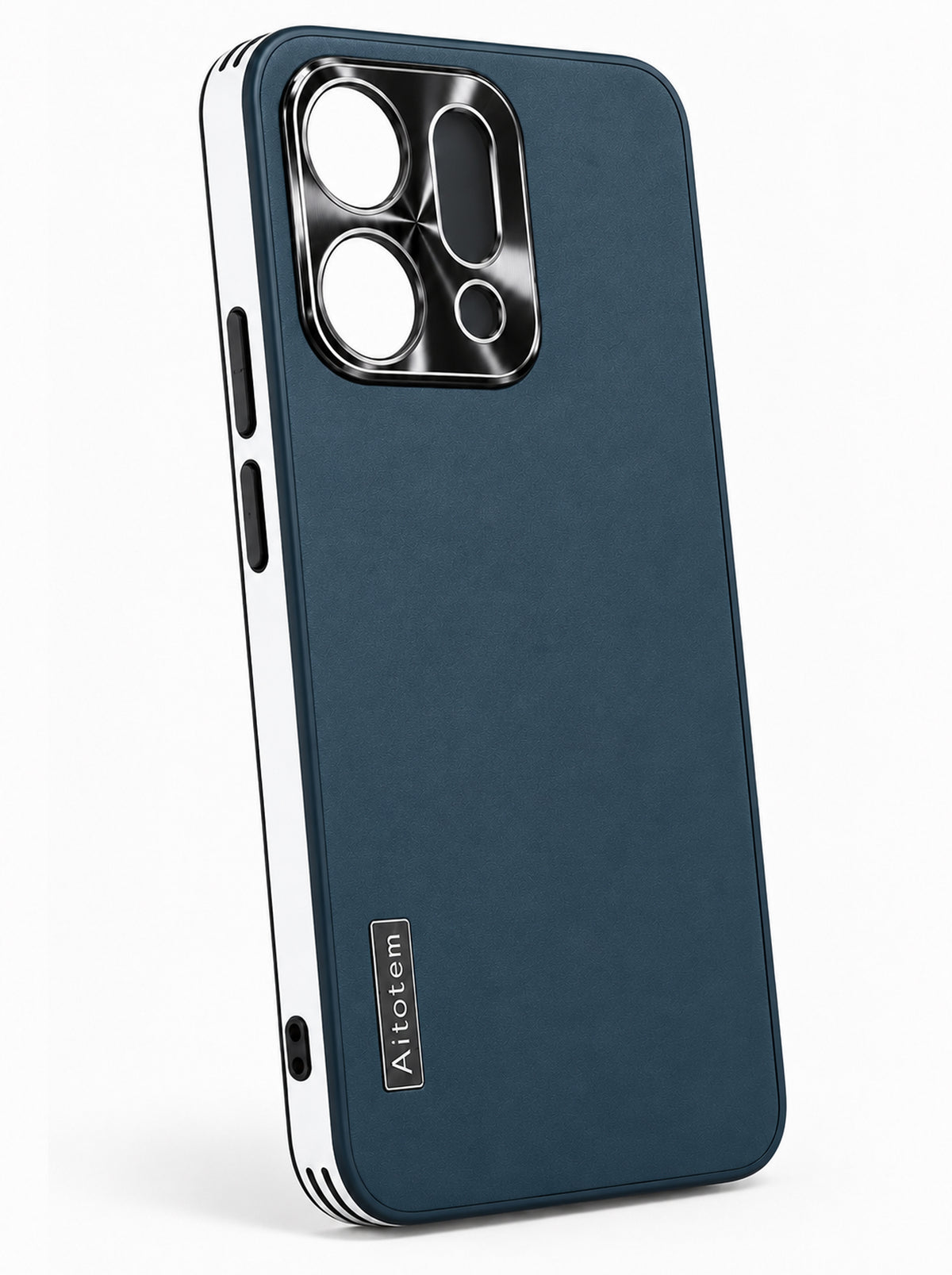 Reno 14 Pro | Dual-ton Case | Leather Back | Metal Camera Lens Protection | Charcoal Blue