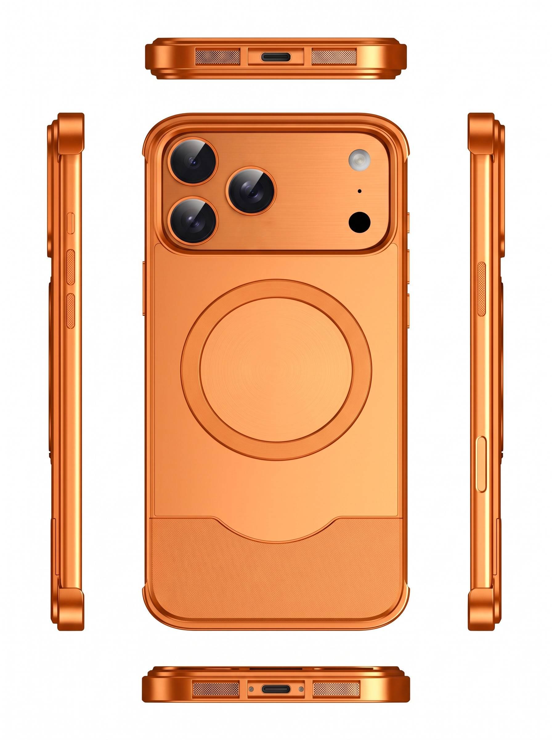 iPhone 17 Pro | Aluminum metal lock case with 360 stand | Orange