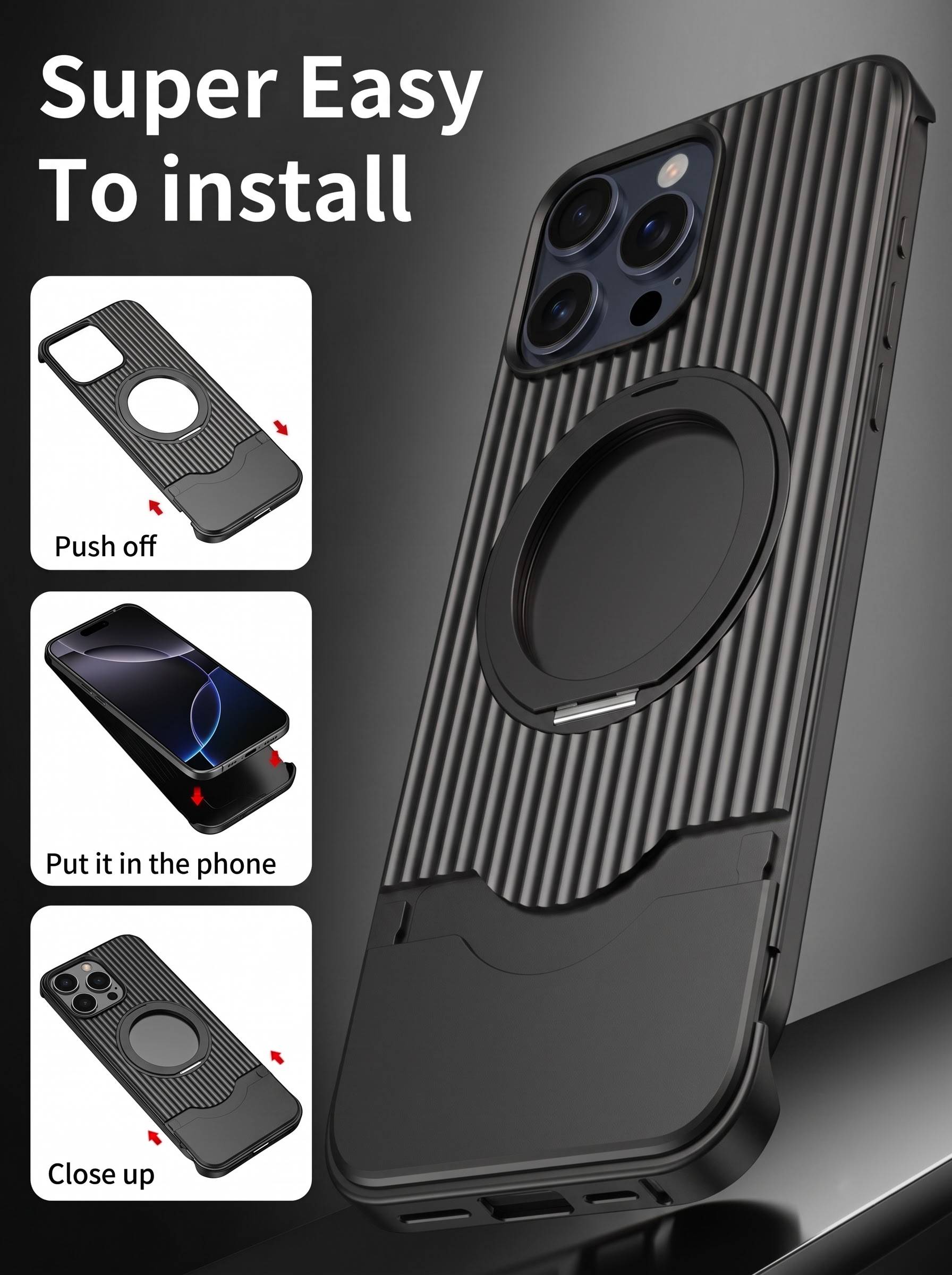 iPhone 16 Pro Max | Fully metal frameless with 360stand case | Gold (Copy)
