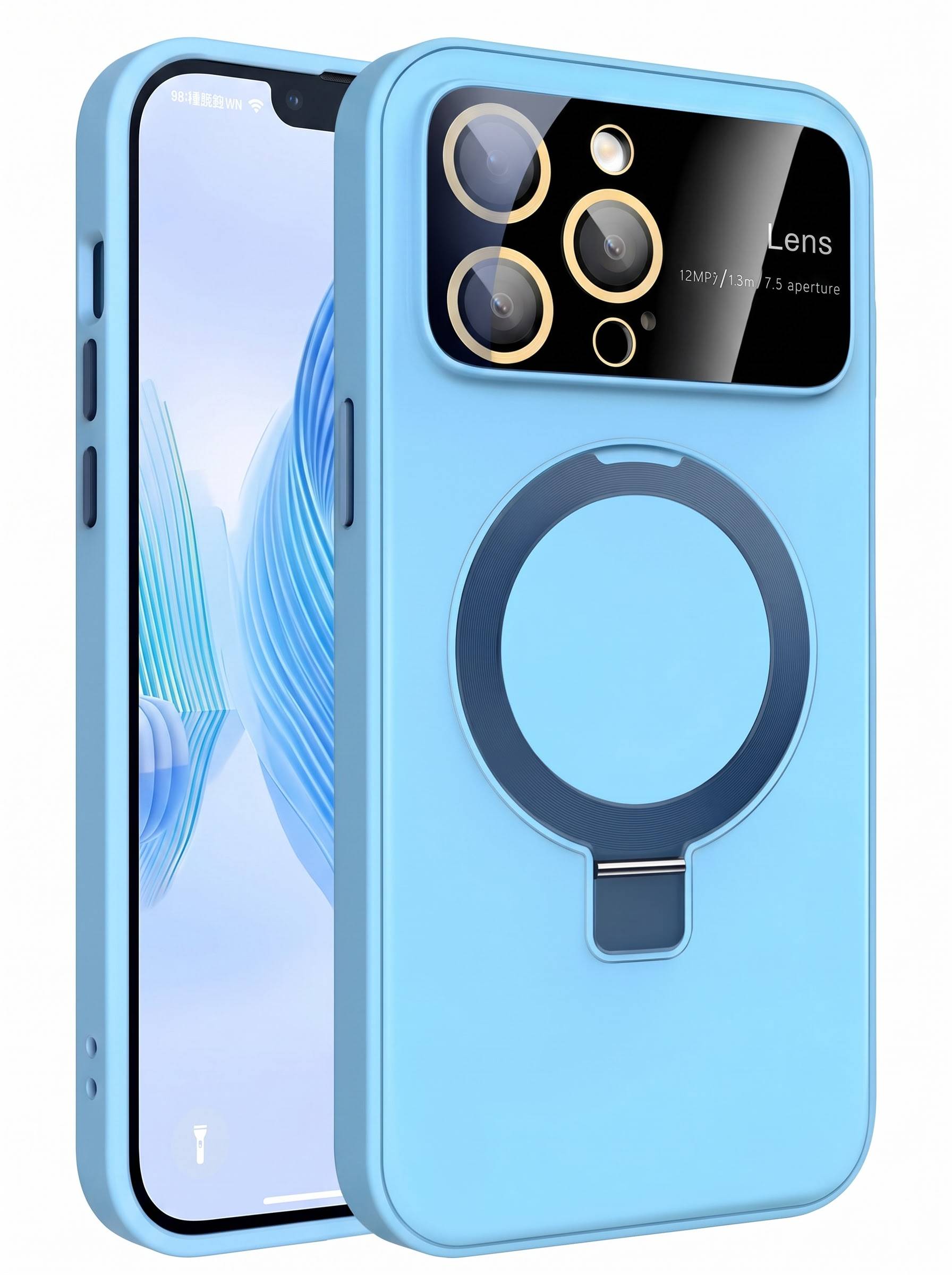 Camera lens protection case With Metal Stand for iPhone 14 Pro Max | Sky Blue