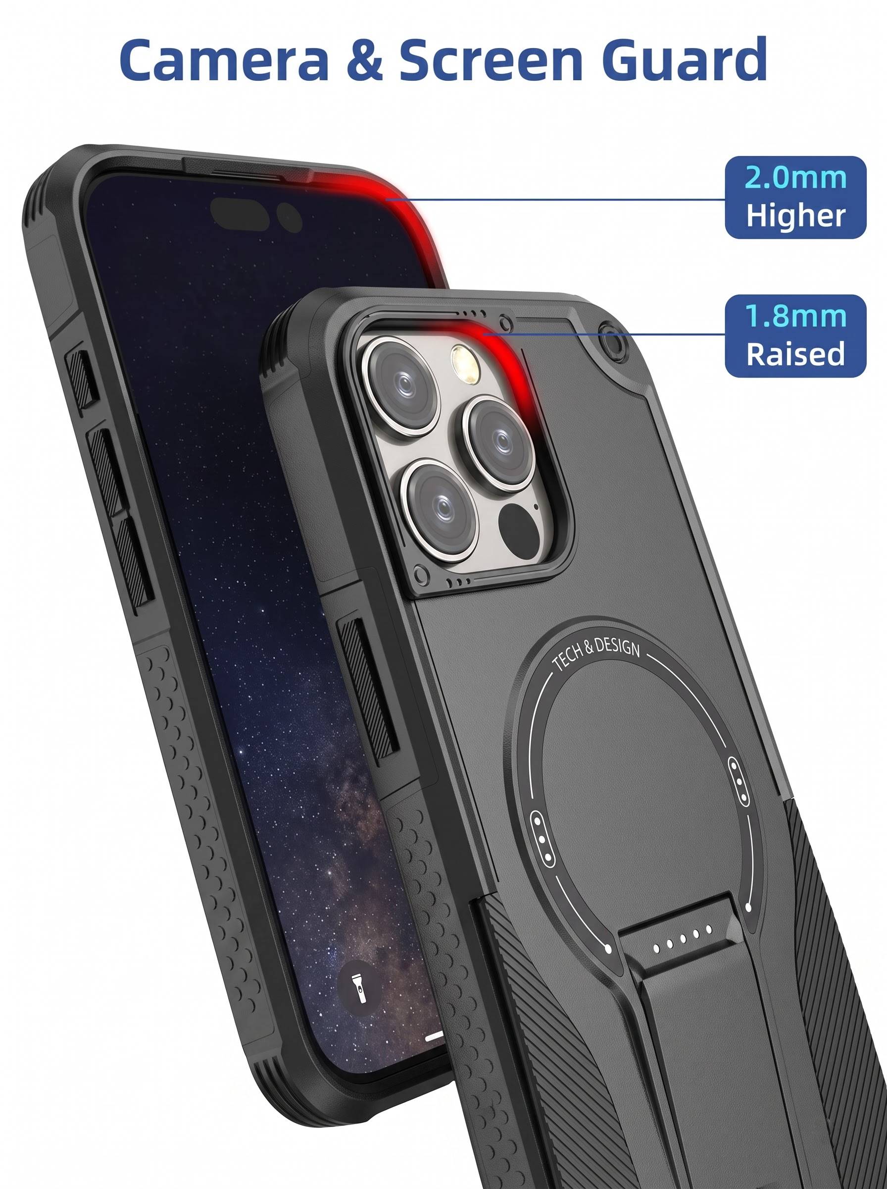 IPHONE 16 PRO MAX | DROP+ | Portable Kickstand | MagSafe Compatible Magnetic Case | Shockproof Military Grade Protection | BLACK COLOR