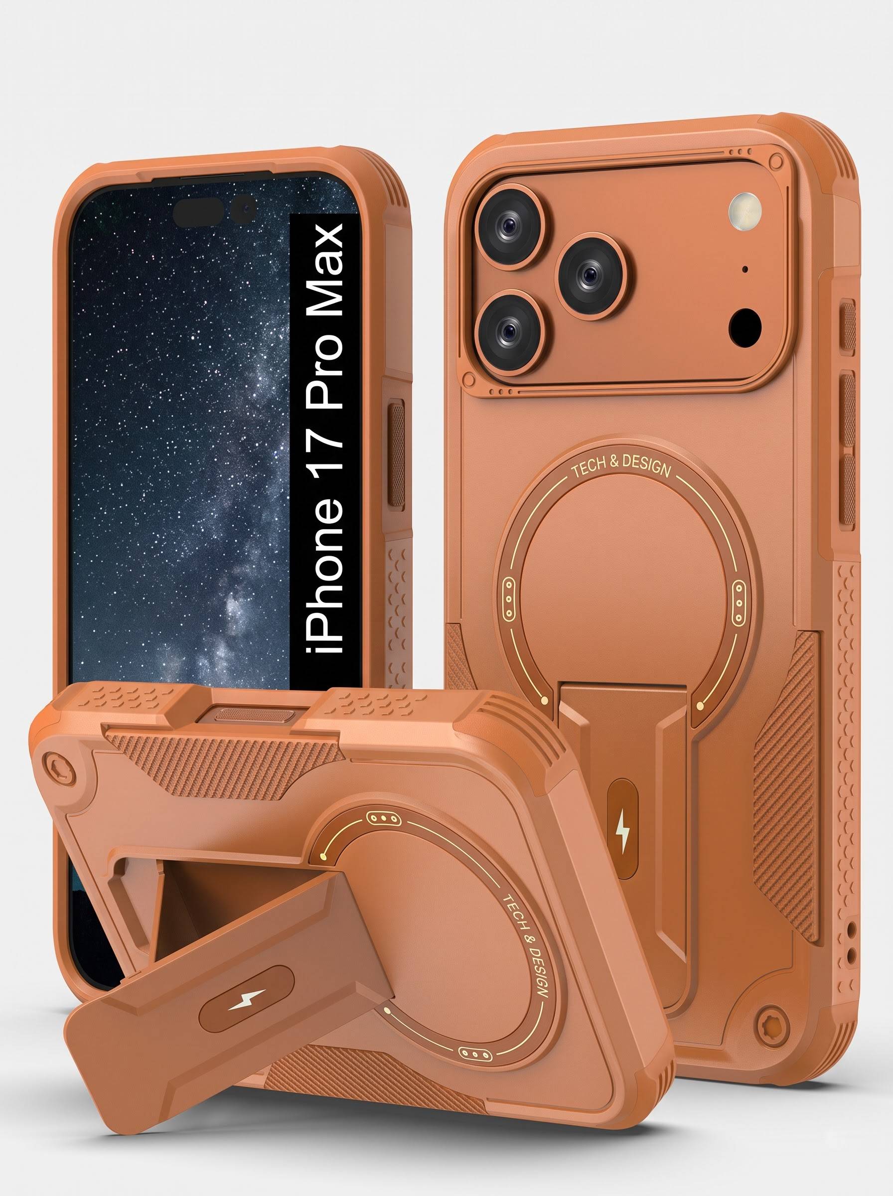 IPHONE 17 PRO MAX | DROP+ | Portable Kickstand | MagSafe Compatible Magnetic Case | Shockproof Military Grade Protection | ORANGE COLOR