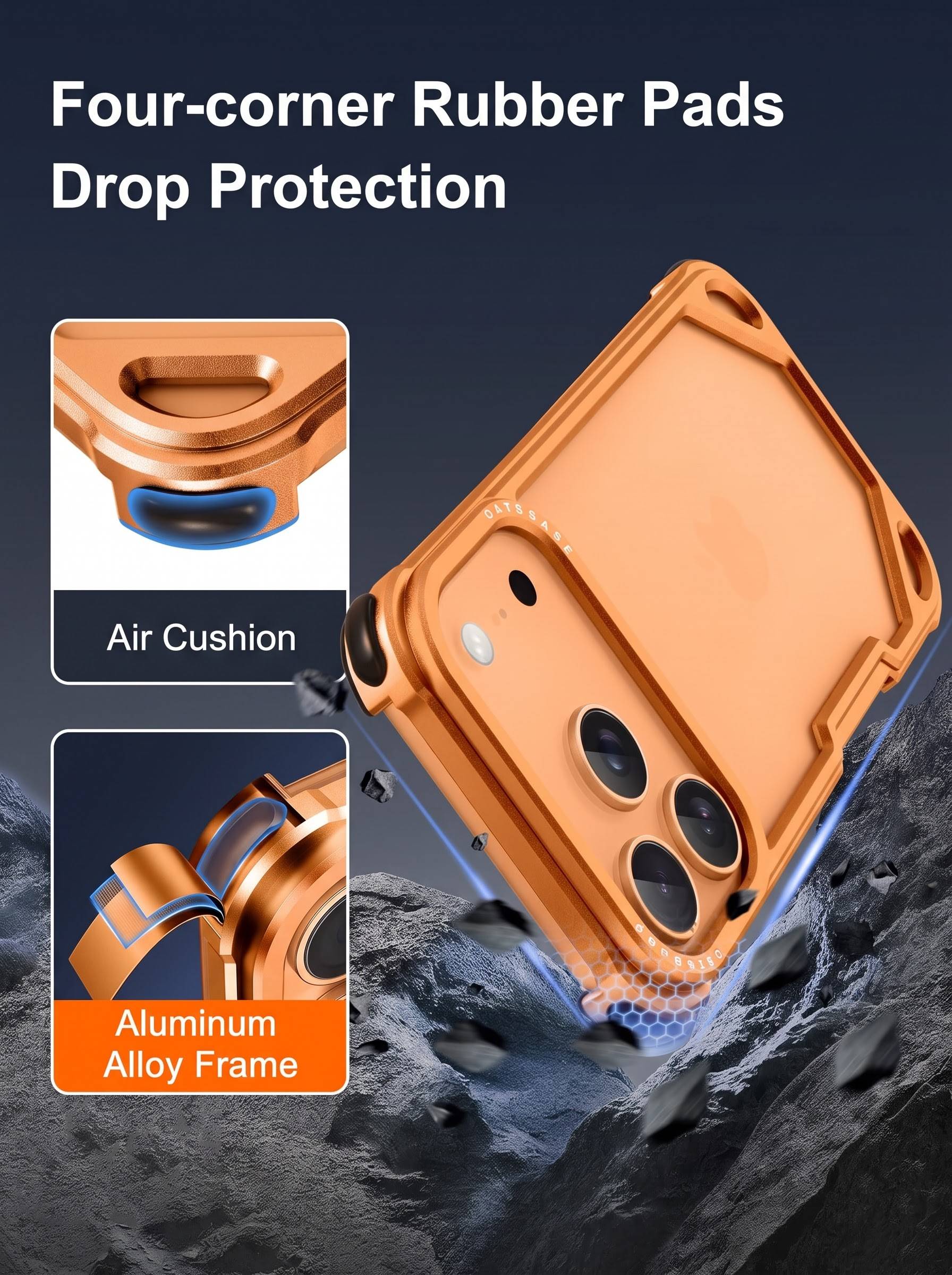 IPHONE 17 PRO | HOLLOW METAL CASE | RAISED EDGE PROTECTION | ORANGE COLOR