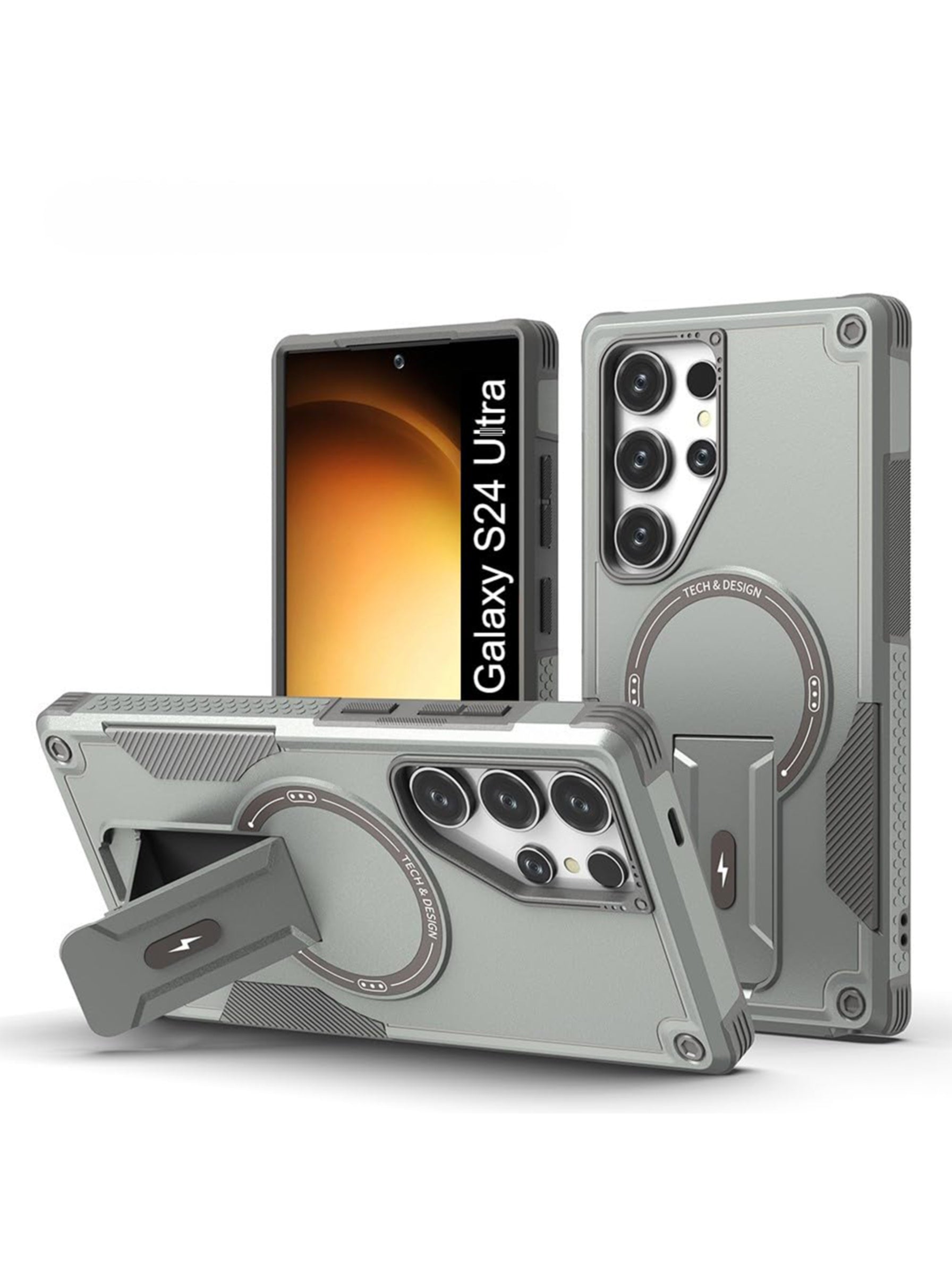 Samsung S24 ULTRA | DROP+ | Portable Kickstand | MagSafe Compatible Magnetic Case | Shockproof Military Grade Protection | GRAY COLOR