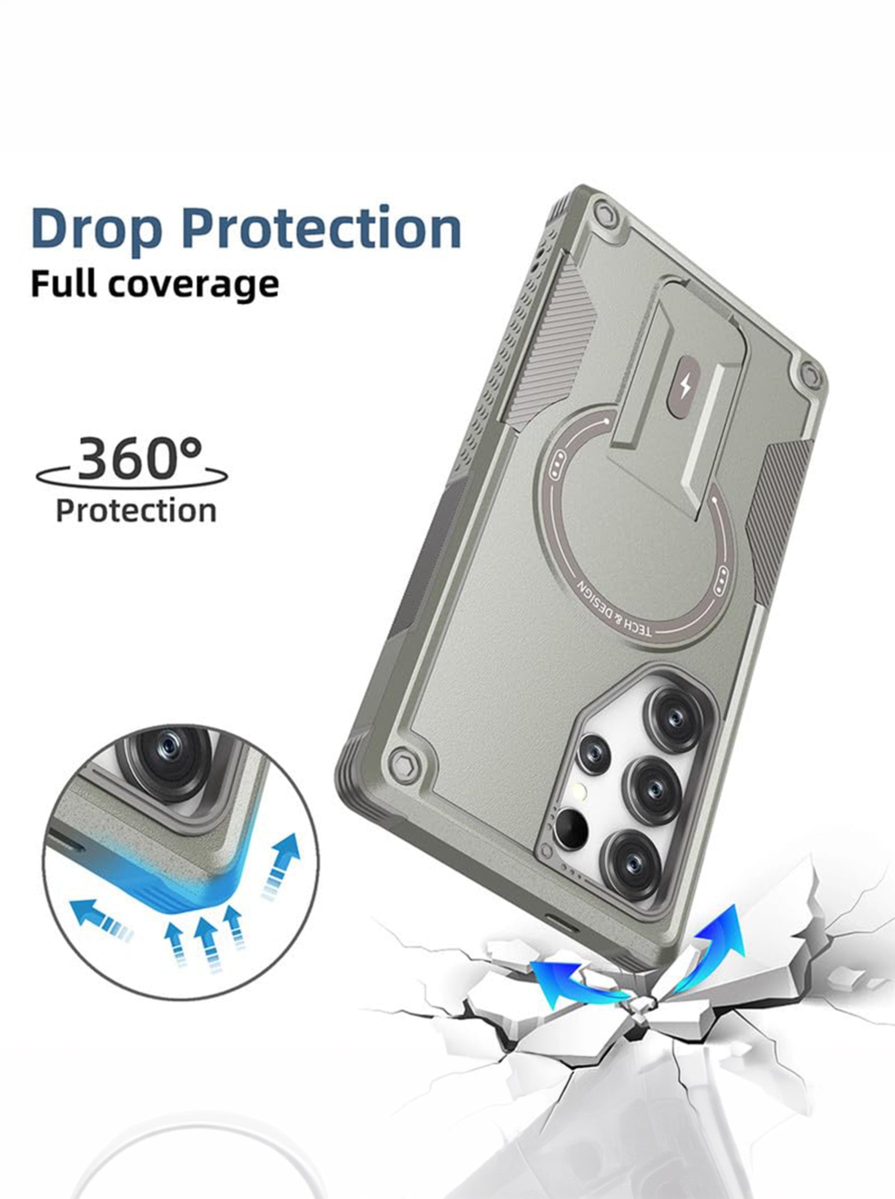 Samsung S24 ULTRA | DROP+ | Portable Kickstand | MagSafe Compatible Magnetic Case | Shockproof Military Grade Protection | GRAY COLOR