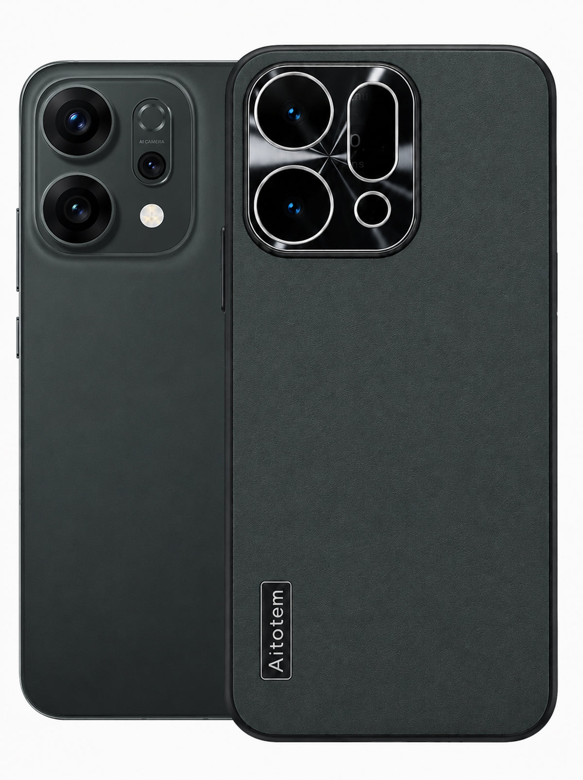 Reno 14 Pro | Dual-ton Case | Leather Back | Metal Camera Lens Protection | Gray