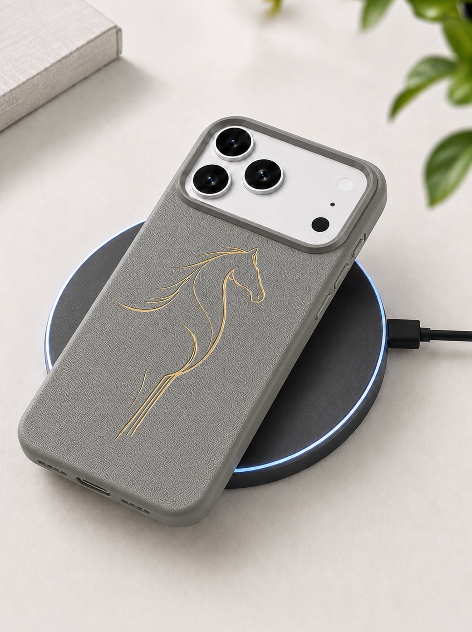 iPhone 17 Pro Max | Luxury Horse Premium Leather Case with Hidden MagSafe | Gray