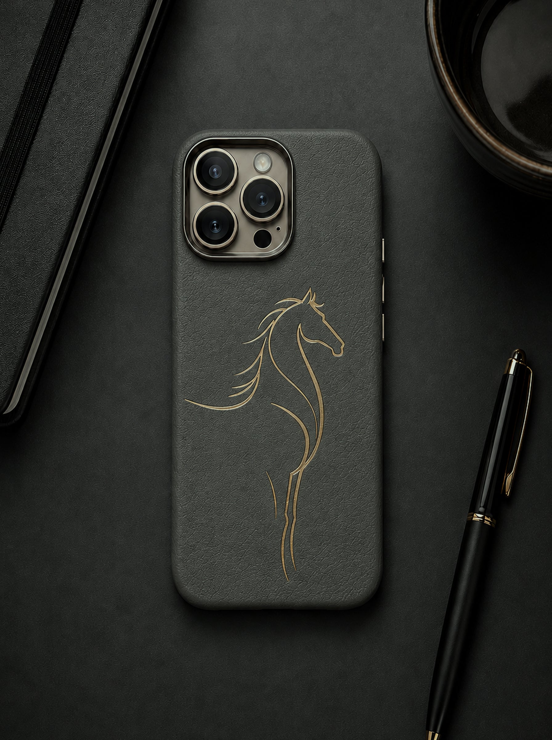 iPhone 16 Pro | Luxury Horse Premium Leather Case with Hidden MagSafe | Gray