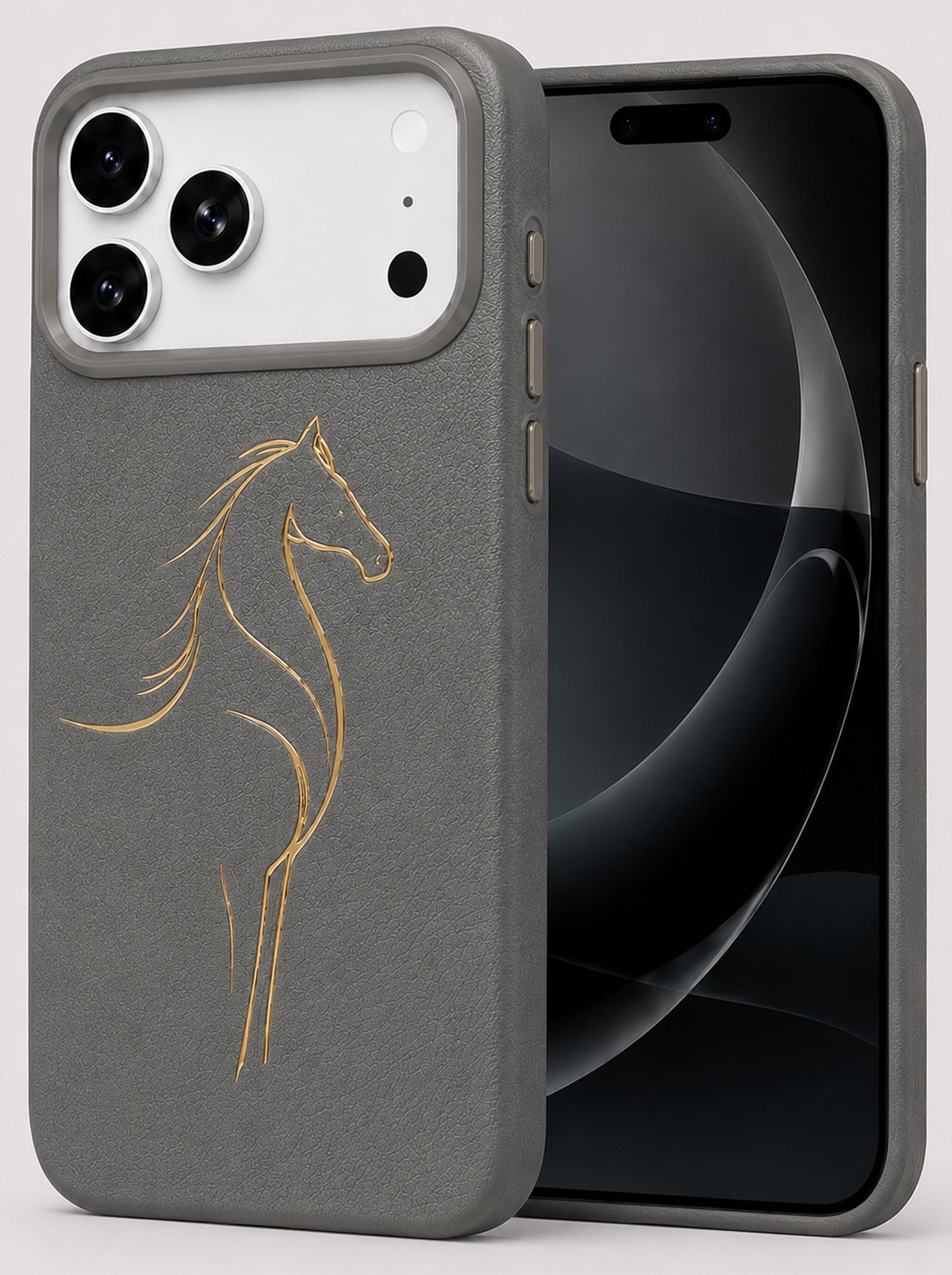 iPhone 17 Pro Max | Luxury Horse Premium Leather Case with Hidden MagSafe | Gray