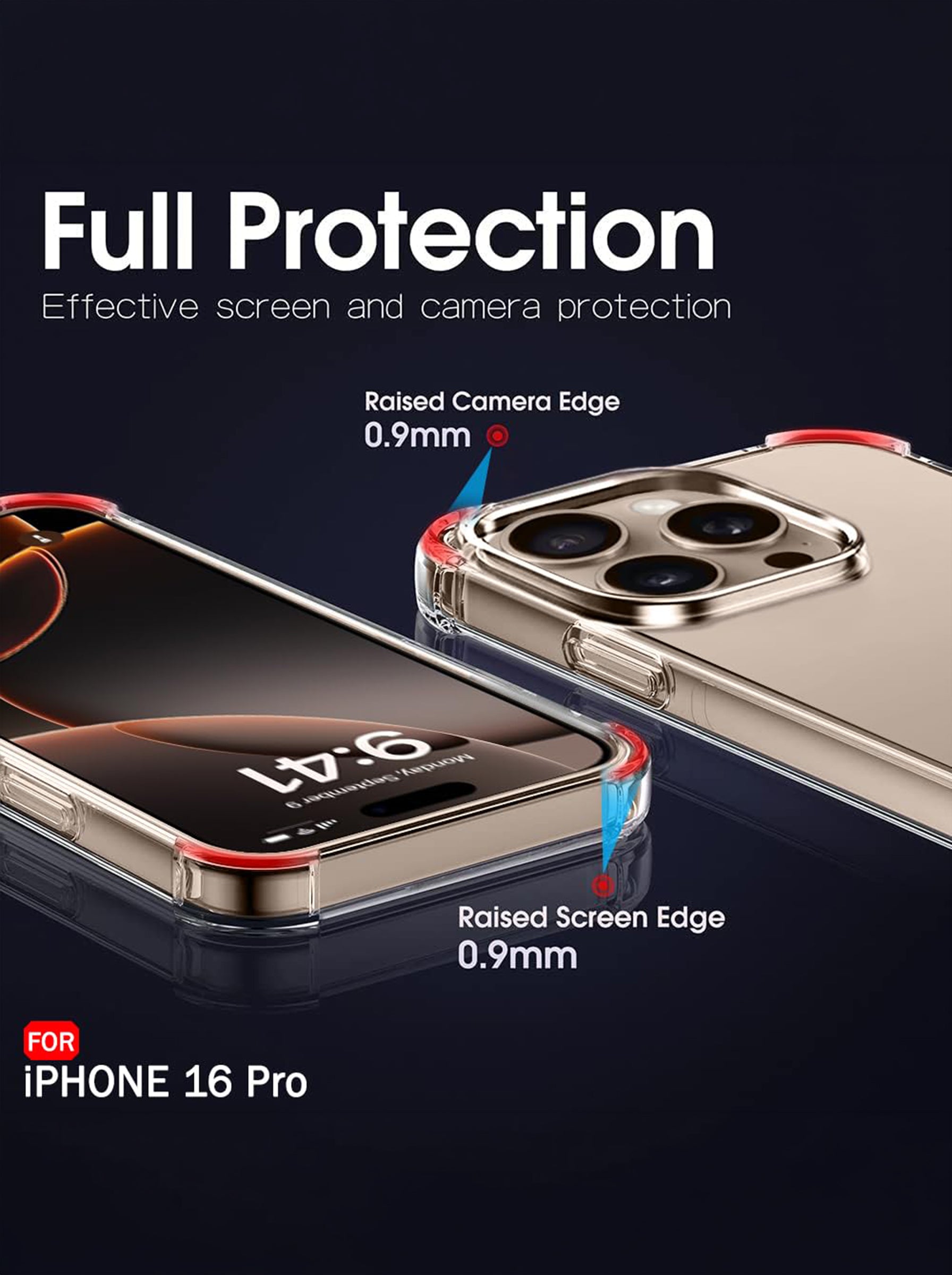 iPhone 16 Pro | PC + TPU | Clear Transparent | 360 Edges Protection | Phone Bumper Case (Transparent)