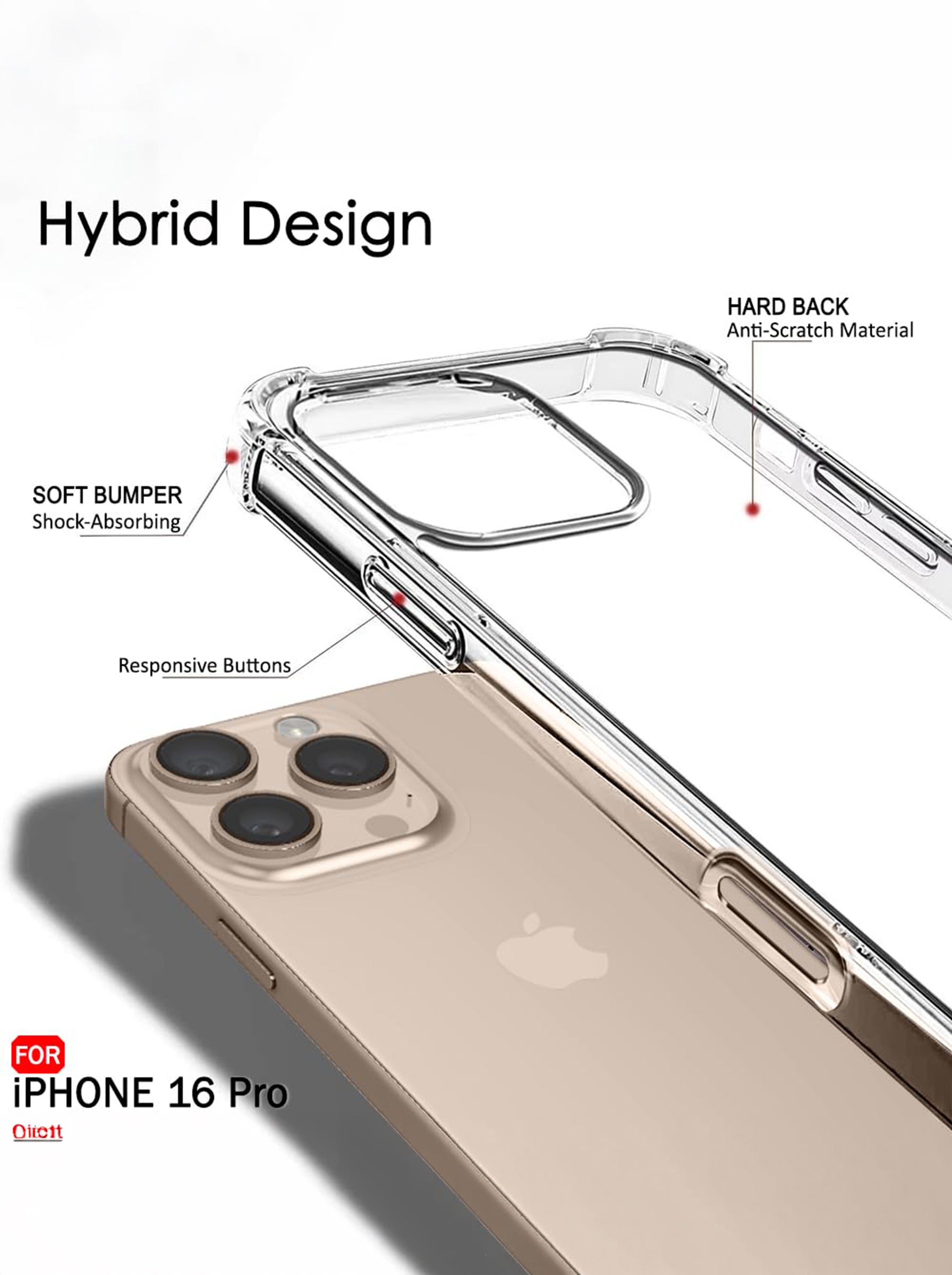 iPhone 16 Pro | PC + TPU | Clear Transparent | 360 Edges Protection | Phone Bumper Case (Transparent)