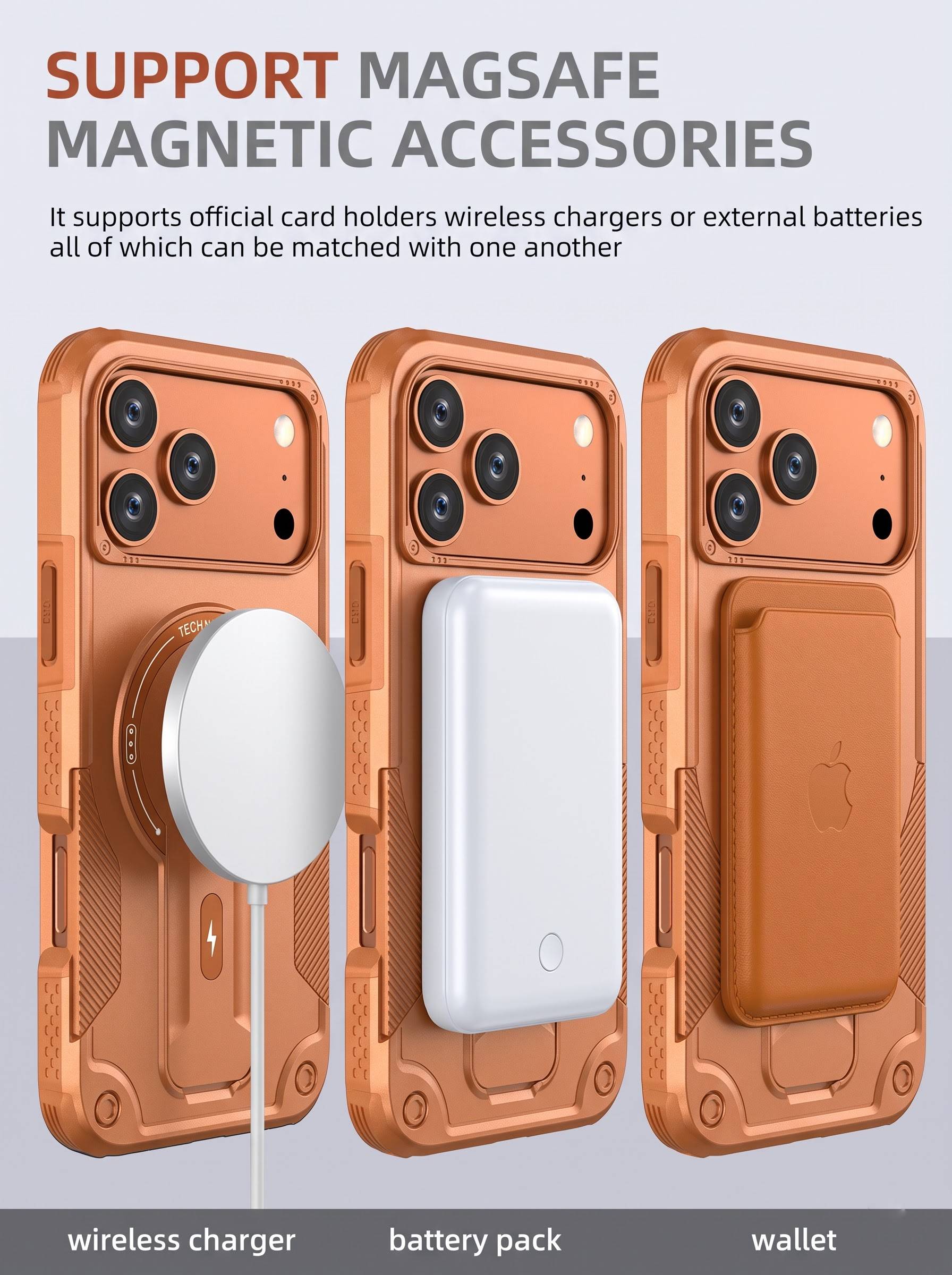 IPHONE 17 PRO MAX | DROP+ | Portable Kickstand | MagSafe Compatible Magnetic Case | Shockproof Military Grade Protection | ORANGE COLOR