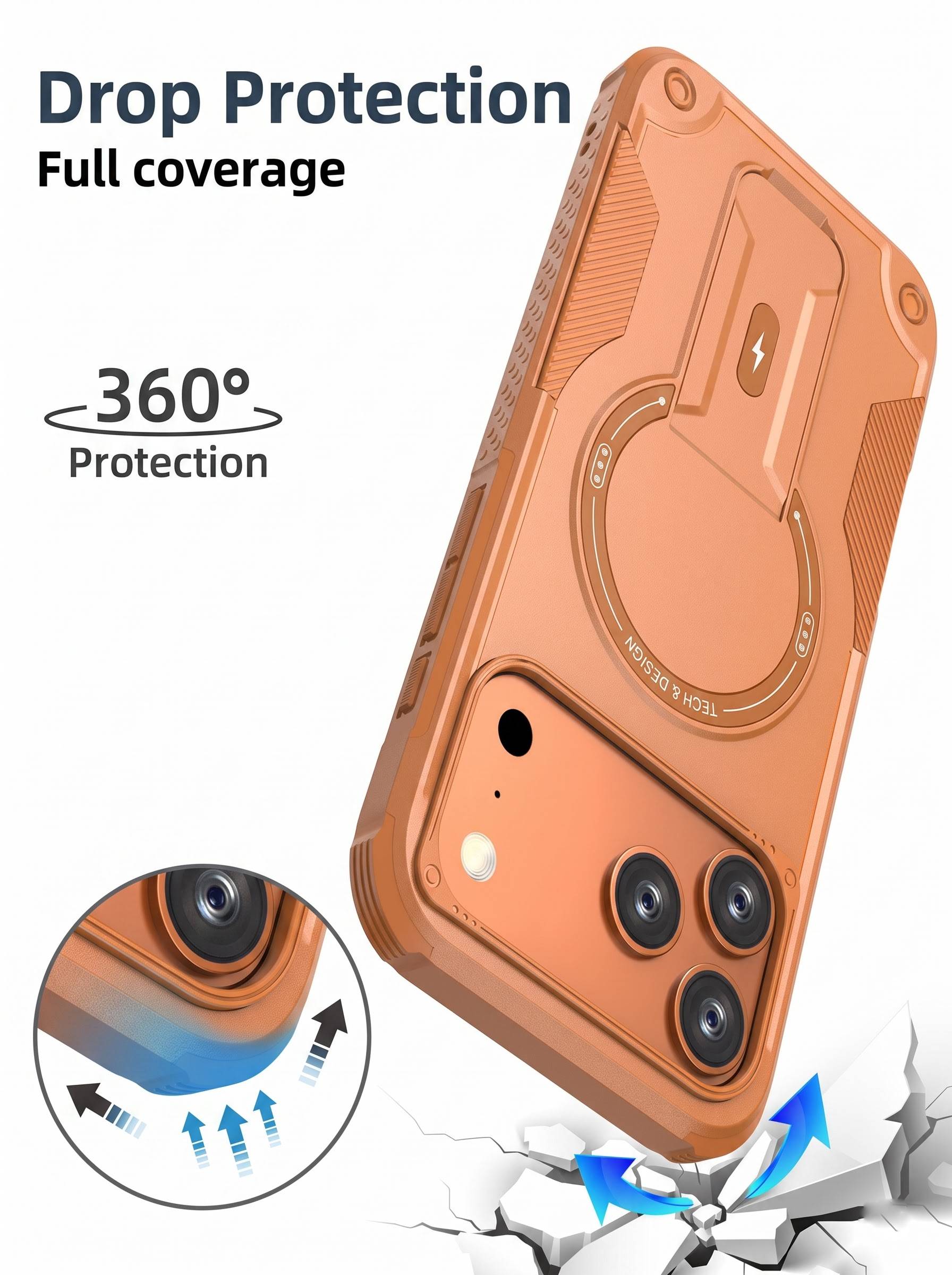 IPHONE 17 PRO MAX | DROP+ | Portable Kickstand | MagSafe Compatible Magnetic Case | Shockproof Military Grade Protection | ORANGE COLOR