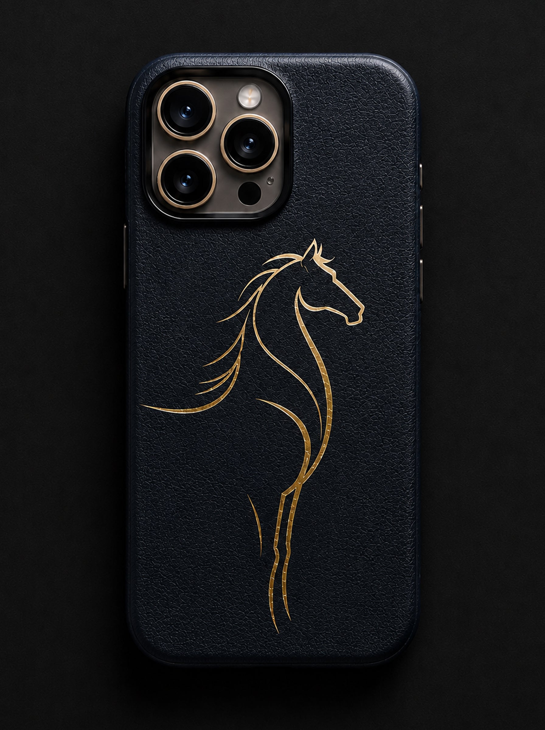 iPhone 16 Pro | Luxury Horse Premium Leather Case with Hidden MagSafe | Navy Blue