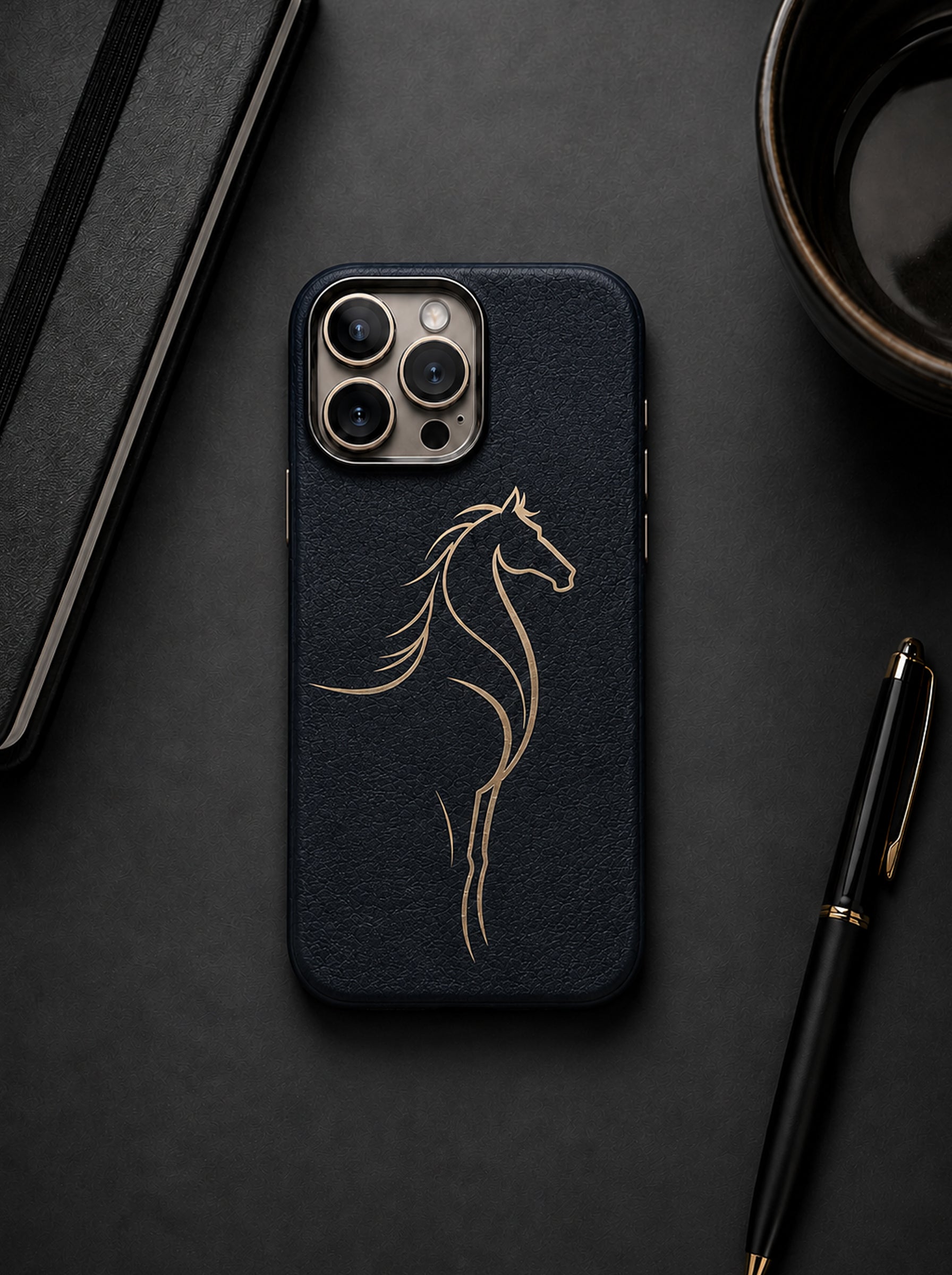 iPhone 16 Pro | Luxury Horse Premium Leather Case with Hidden MagSafe | Navy Blue
