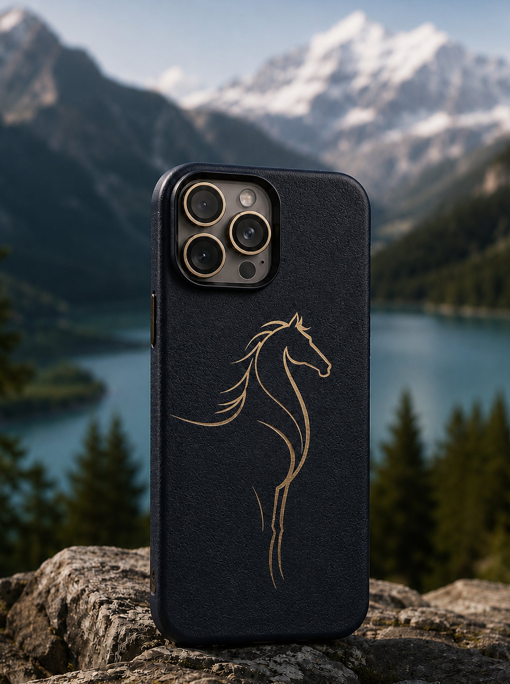 iPhone 16 Pro | Luxury Horse Premium Leather Case with Hidden MagSafe | Navy Blue