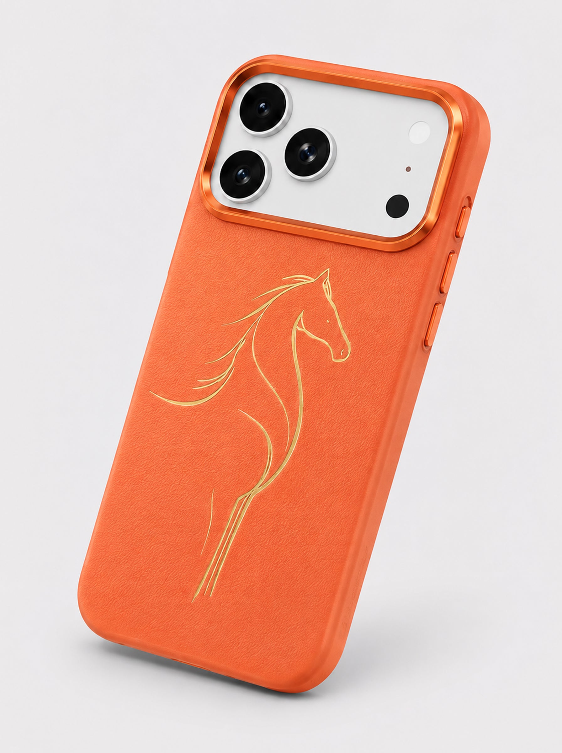 iPhone 17 Pro Max | Luxury Horse Premium Leather Case with Hidden MagSafe | Orange