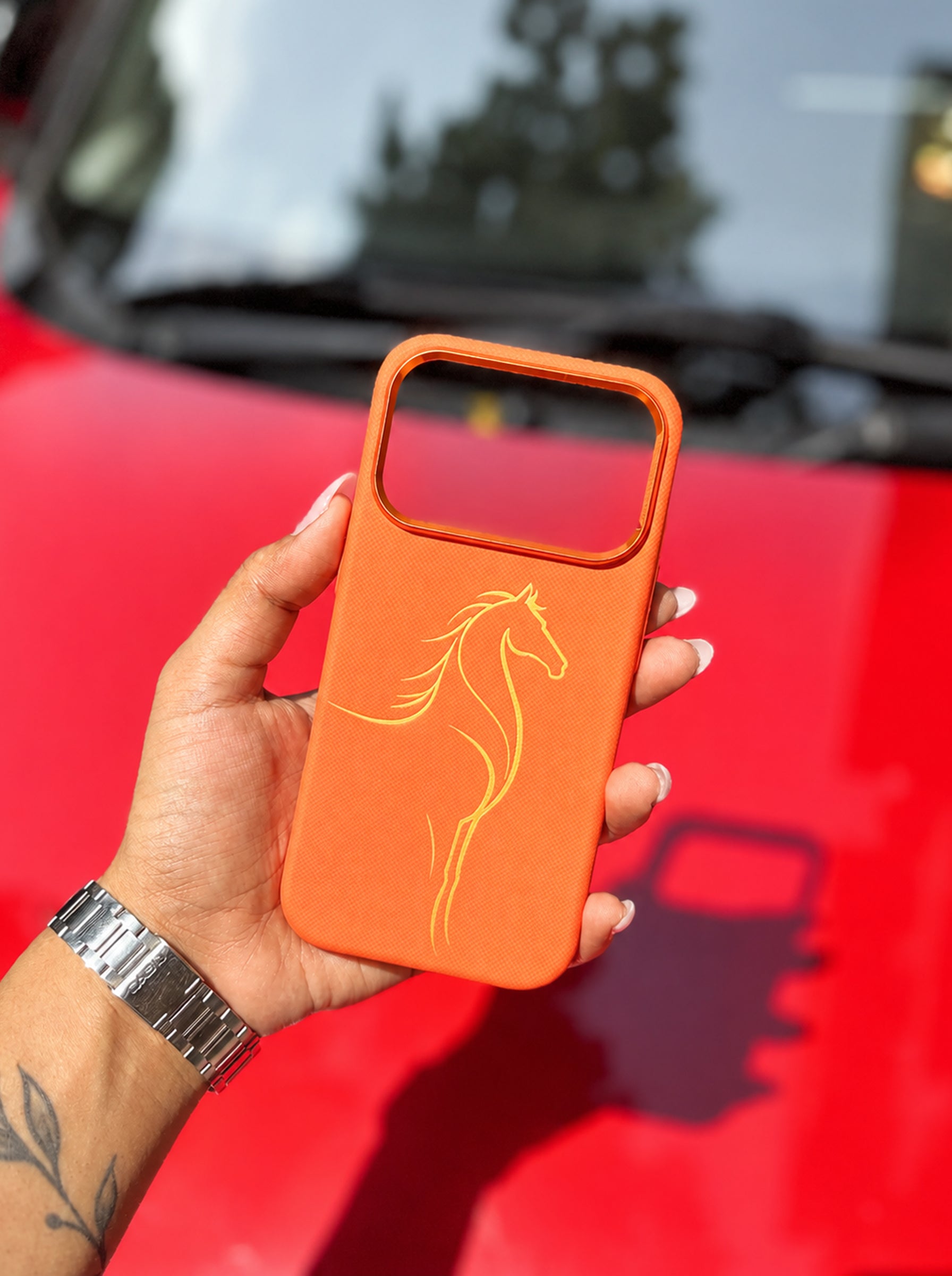 iPhone 17 Pro Max | Luxury Horse Premium Leather Case with Hidden MagSafe | Orange