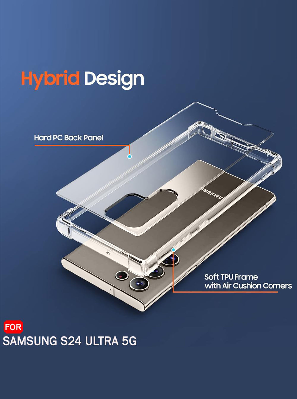 Samsung S24 Ultra | PC + TPU | Clear Transparent | 360 Edges Protection | Phone Bumper Case (Transparent)