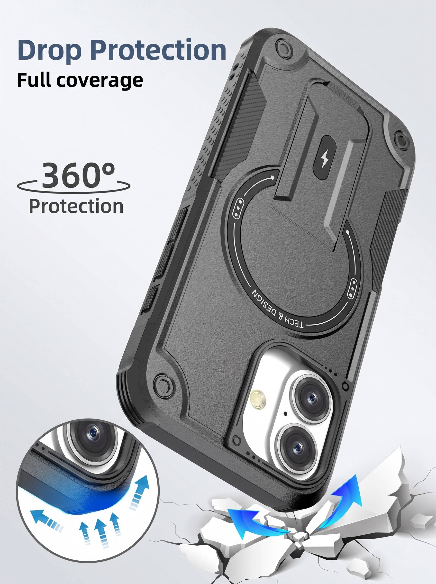 IPHONE 17 | DROP+ | Portable Kickstand | MagSafe Compatible Magnetic Case | Shockproof Military Grade Protection | BLACK COLOR